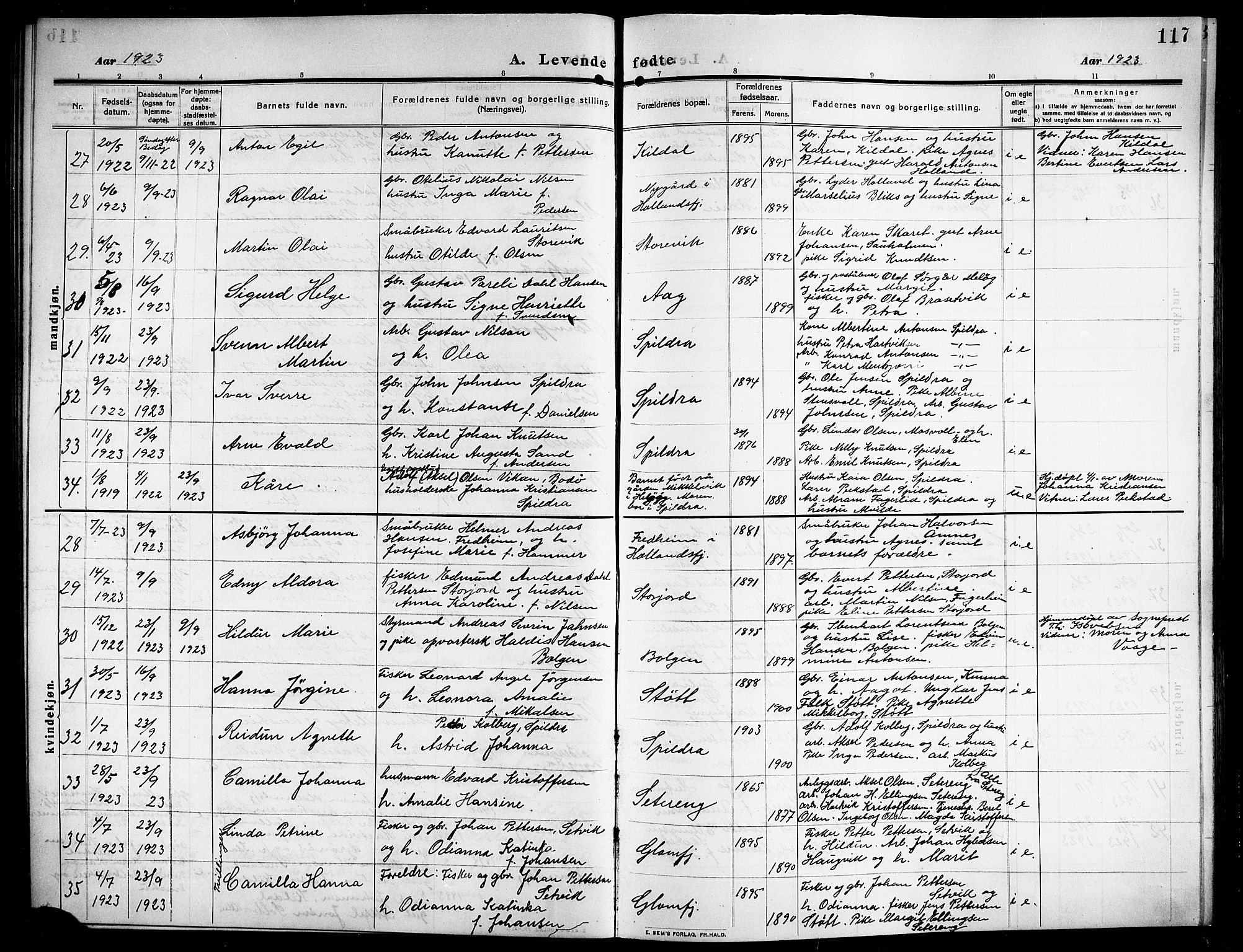 Ministerialprotokoller, klokkerbøker og fødselsregistre - Nordland, SAT/A-1459/843/L0639: Parish register (copy) no. 843C08, 1908-1924, p. 117