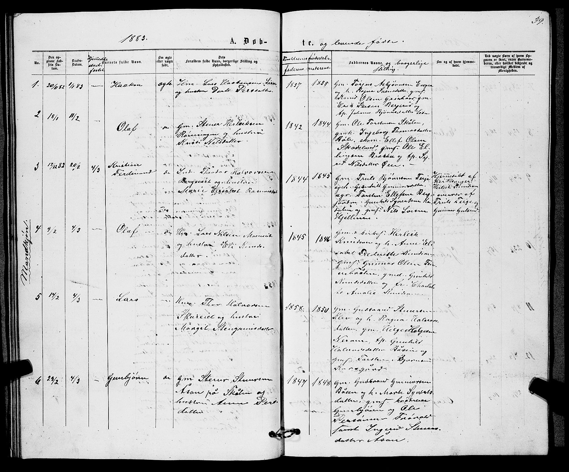 Sigdal kirkebøker, AV/SAKO-A-245/G/Gb/L0002: Parish register (copy) no. II 2, 1875-1900, p. 39