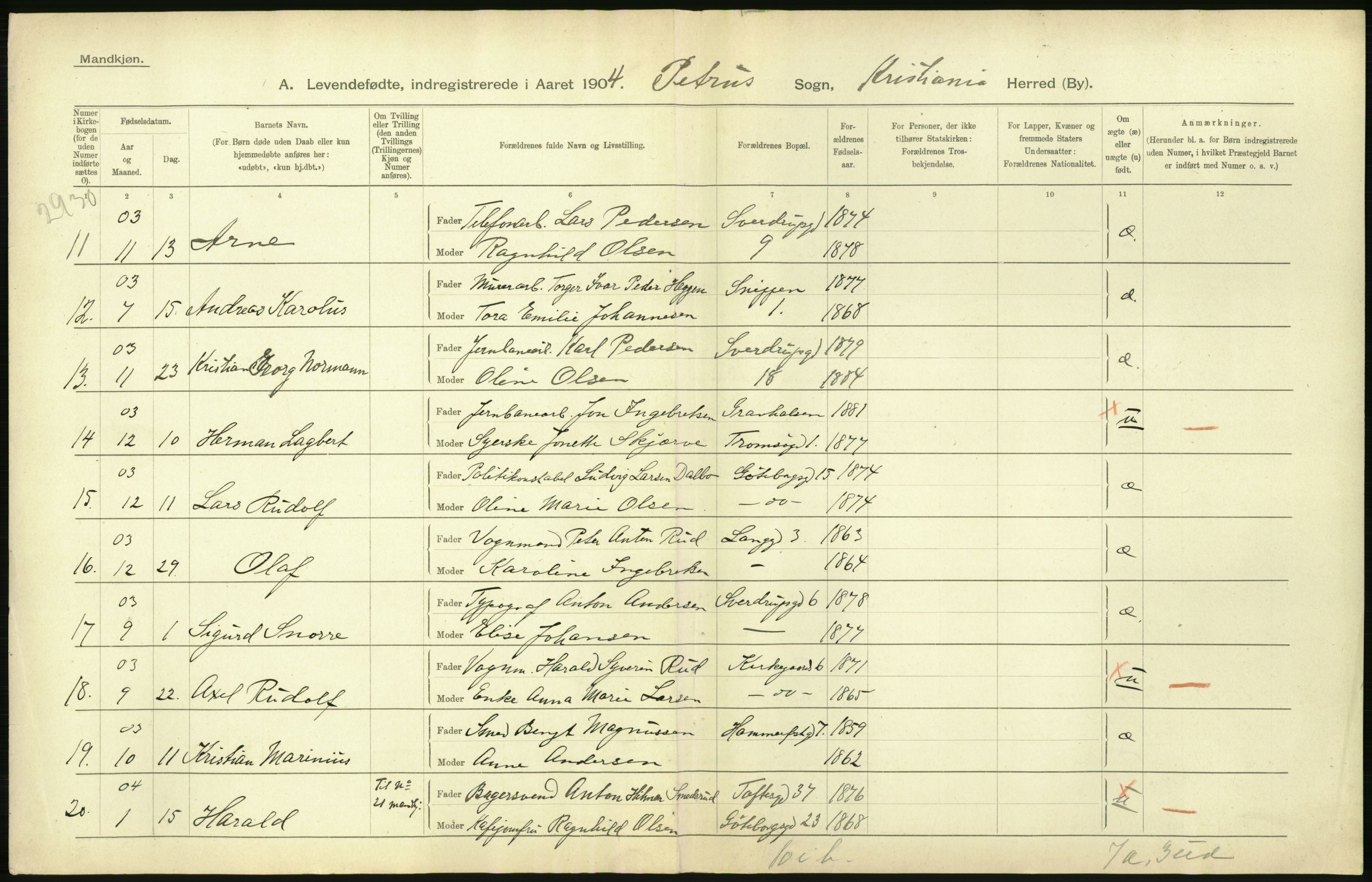 Statistisk sentralbyrå, Sosiodemografiske emner, Befolkning, AV/RA-S-2228/D/Df/Dfa/Dfab/L0003: Kristiania: Fødte, 1904, p. 754