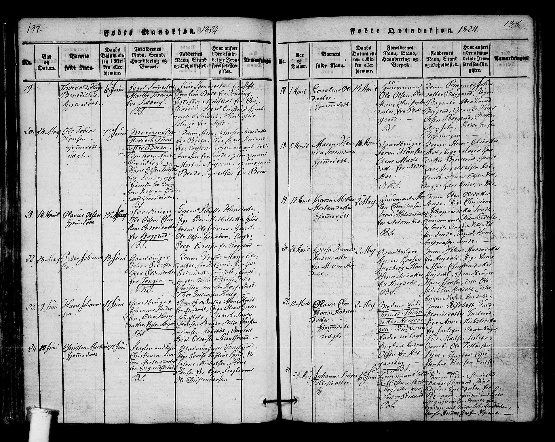 Borre kirkebøker, AV/SAKO-A-338/F/Fa/L0004: Parish register (official) no. I 4, 1815-1845, p. 137-138