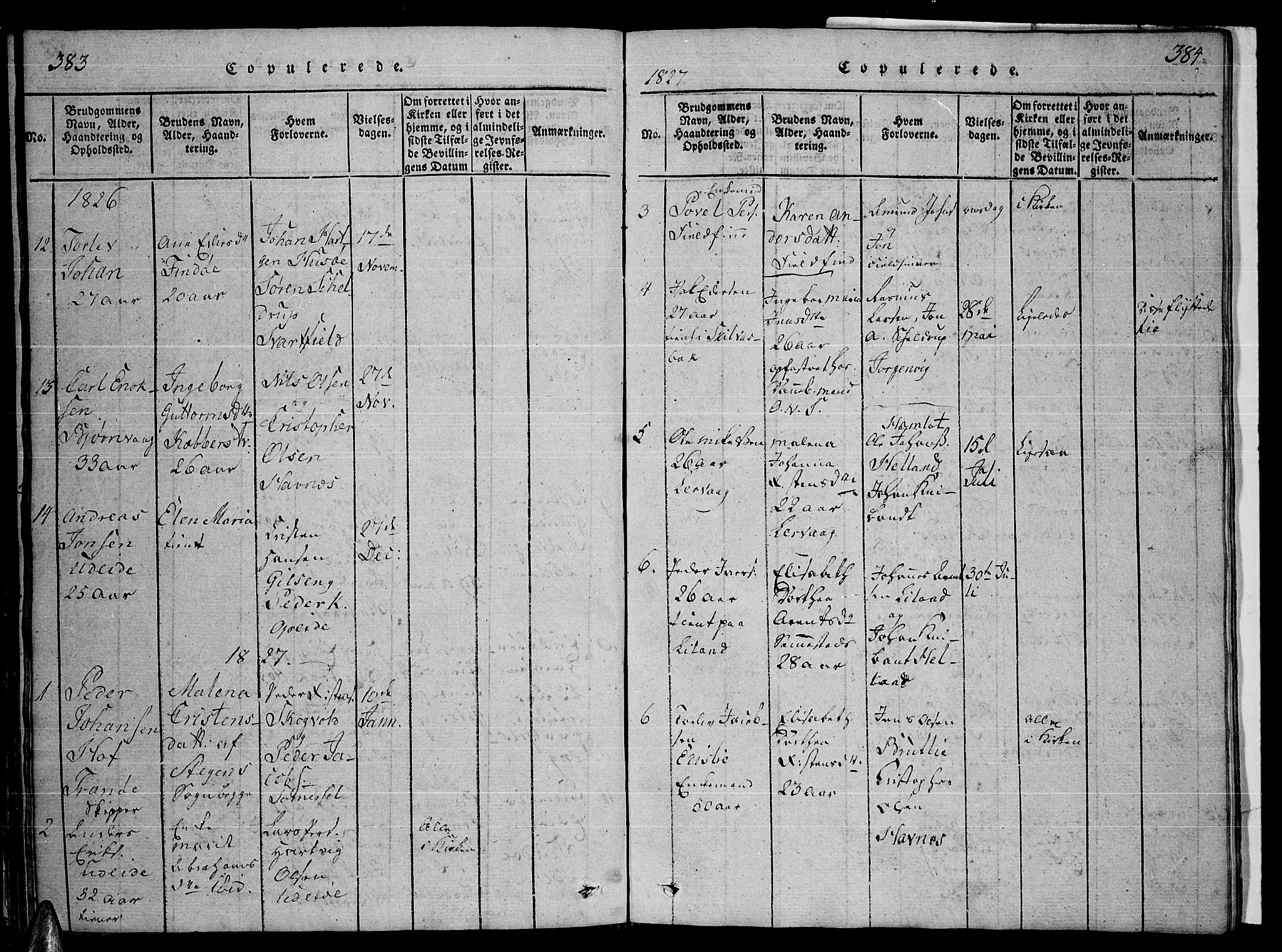 Ministerialprotokoller, klokkerbøker og fødselsregistre - Nordland, AV/SAT-A-1459/859/L0855: Parish register (copy) no. 859C01, 1821-1839, p. 383-384