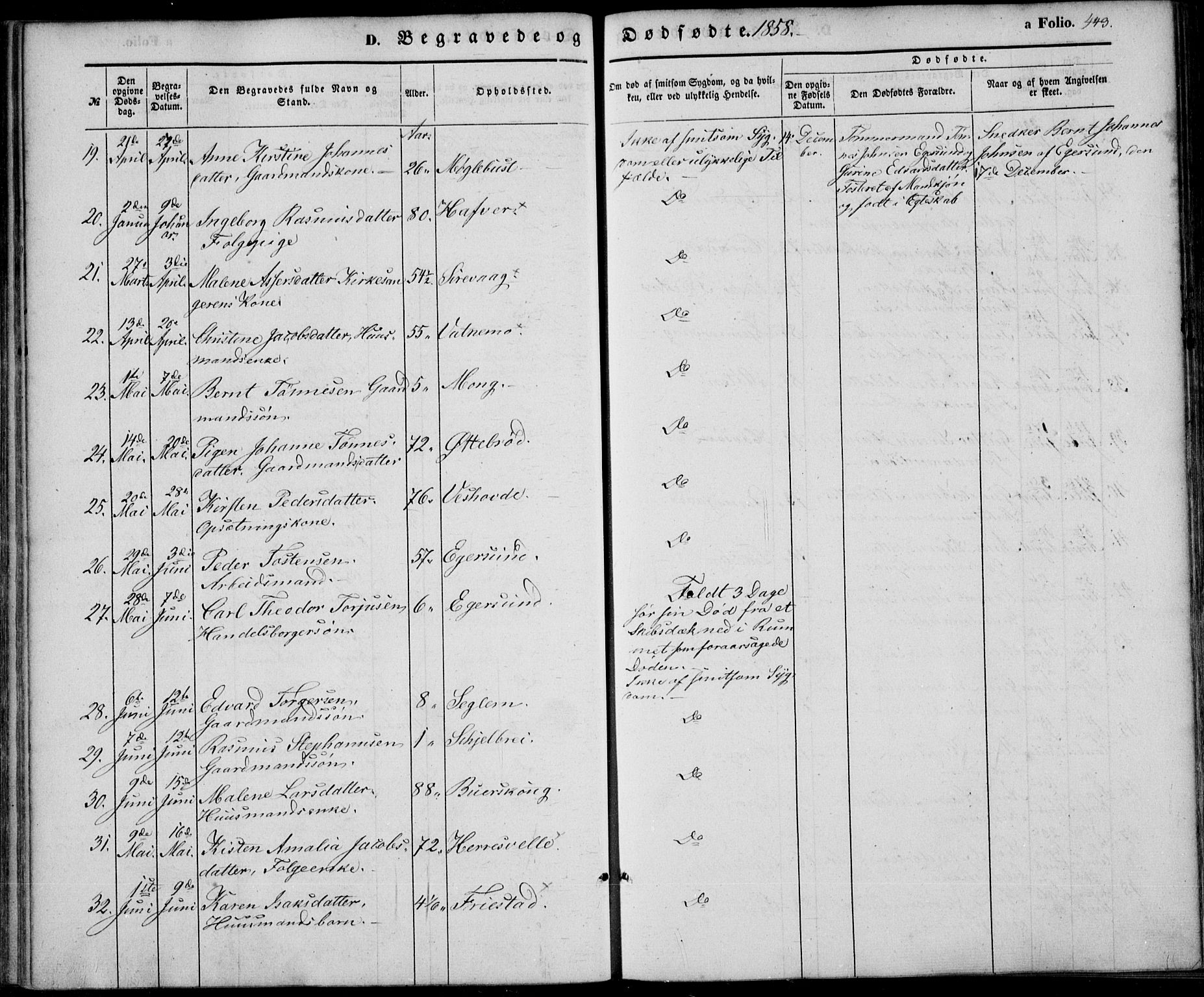 Eigersund sokneprestkontor, SAST/A-101807/S08/L0013: Parish register (official) no. A 12.2, 1850-1865, p. 443