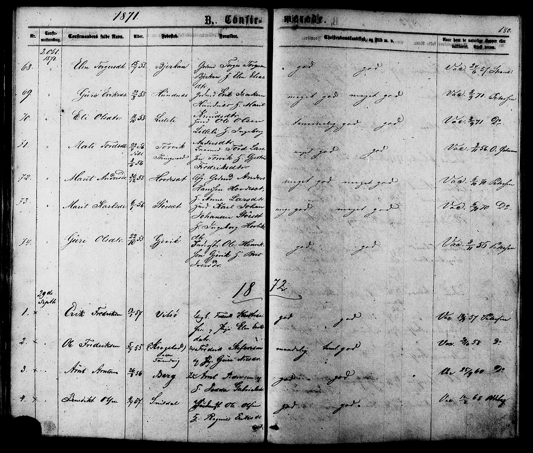 Ministerialprotokoller, klokkerbøker og fødselsregistre - Sør-Trøndelag, SAT/A-1456/630/L0495: Parish register (official) no. 630A08, 1868-1878, p. 180