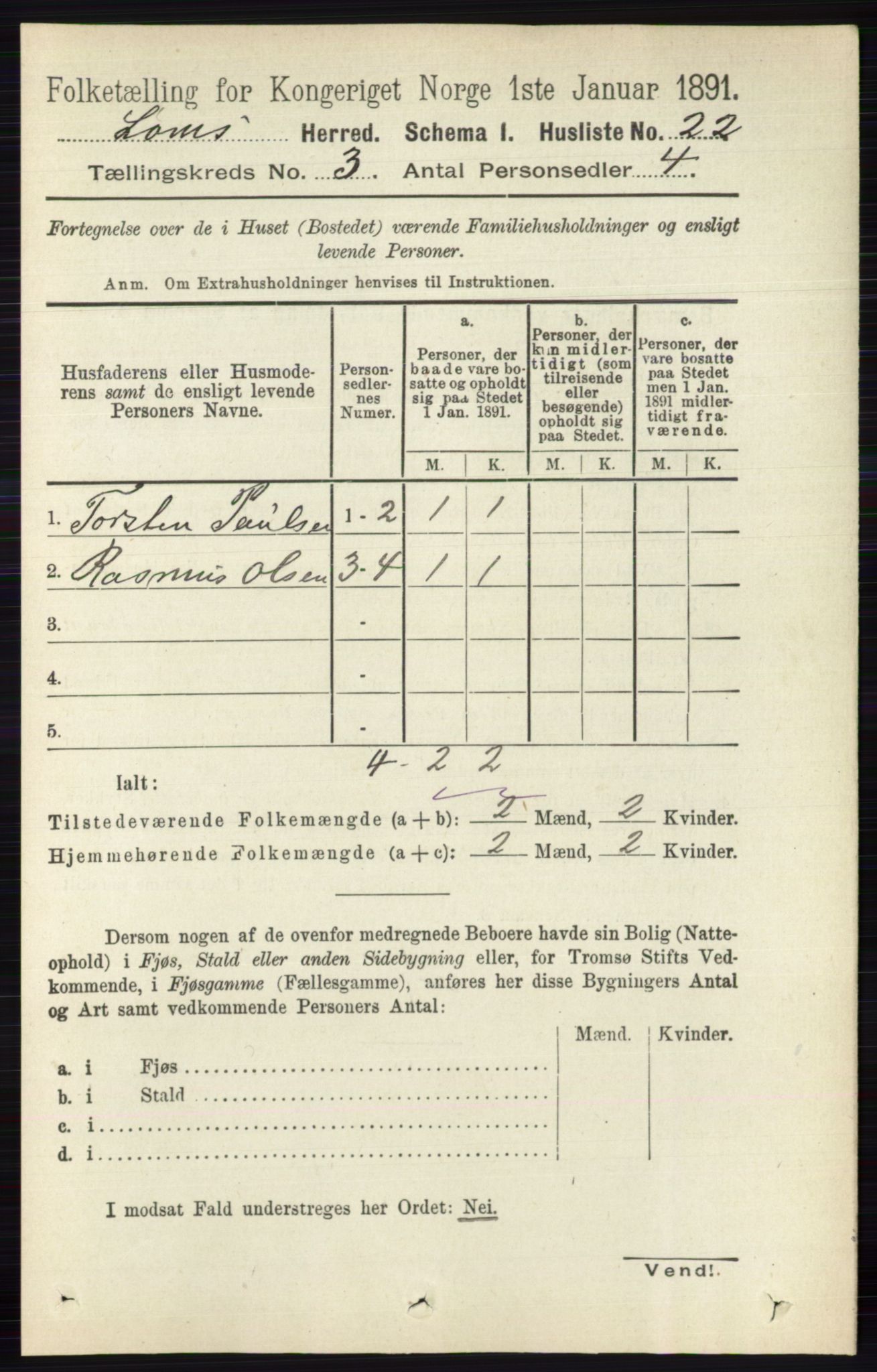 RA, 1891 census for 0514 Lom, 1891, p. 1246