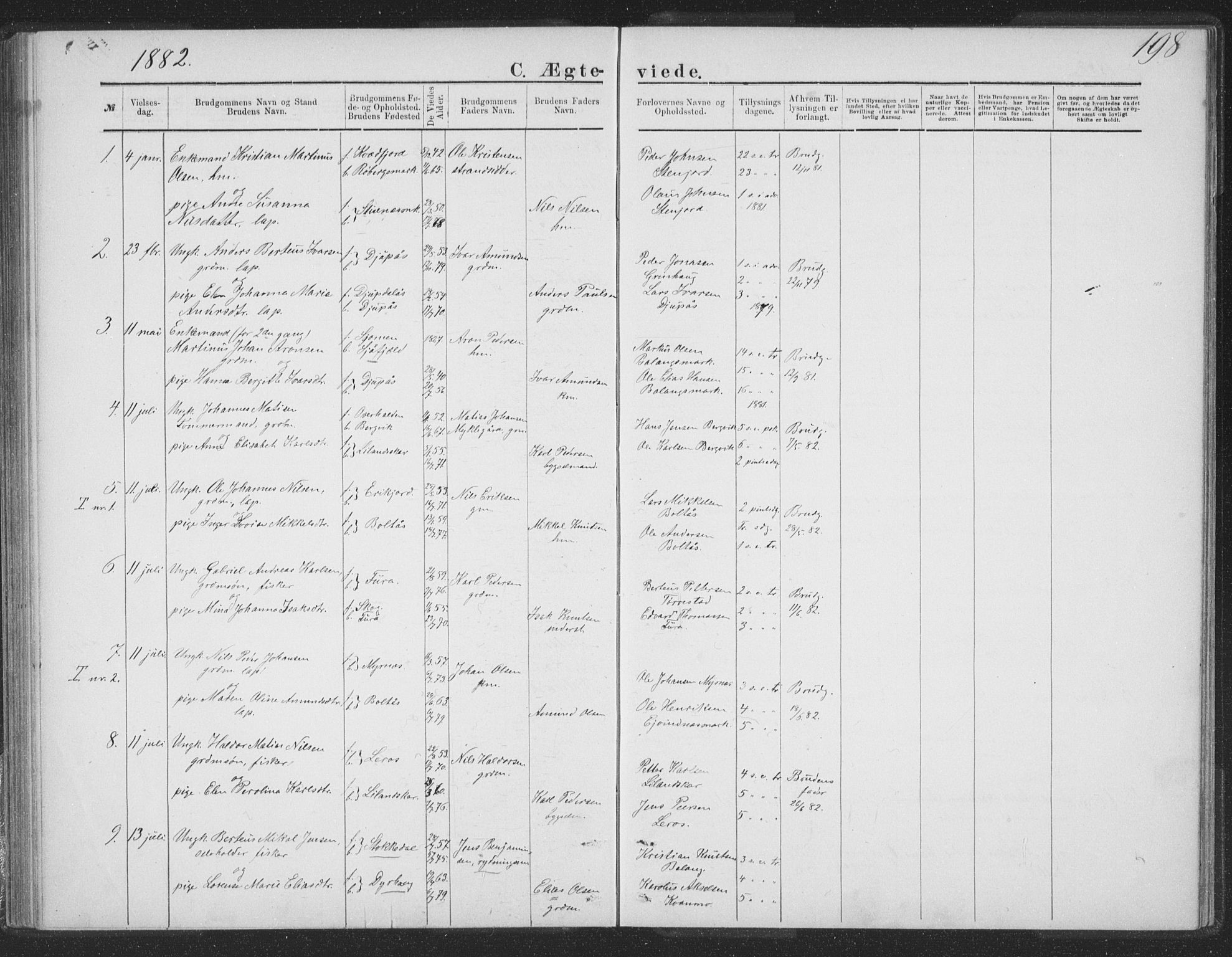 Ministerialprotokoller, klokkerbøker og fødselsregistre - Nordland, AV/SAT-A-1459/863/L0913: Parish register (copy) no. 863C03, 1877-1885, p. 198