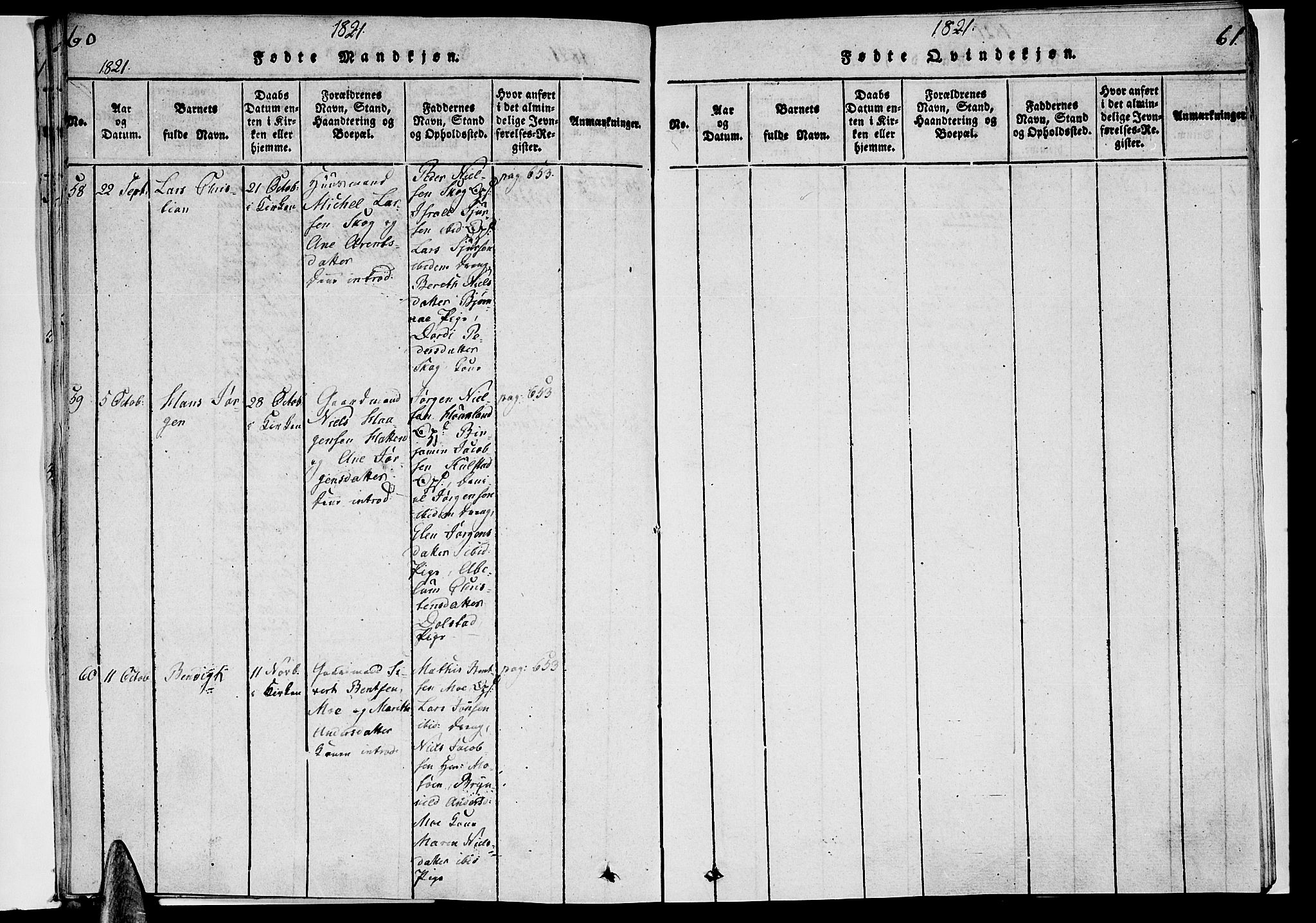 Ministerialprotokoller, klokkerbøker og fødselsregistre - Nordland, AV/SAT-A-1459/820/L0288: Parish register (official) no. 820A09, 1820-1825, p. 60-61