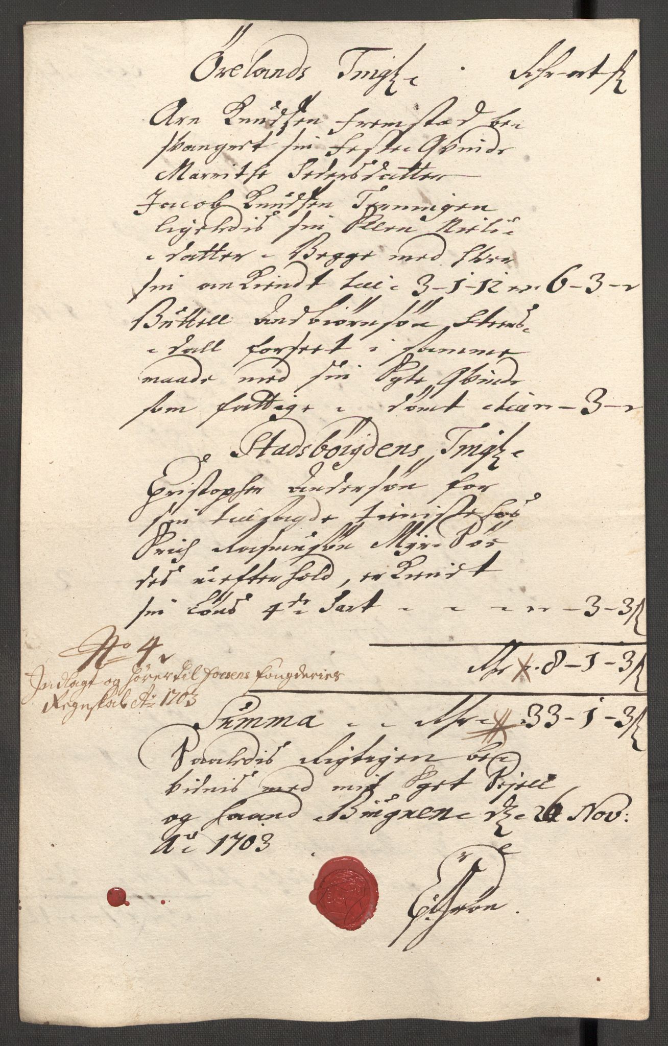 Rentekammeret inntil 1814, Reviderte regnskaper, Fogderegnskap, RA/EA-4092/R57/L3855: Fogderegnskap Fosen, 1702-1703, p. 241