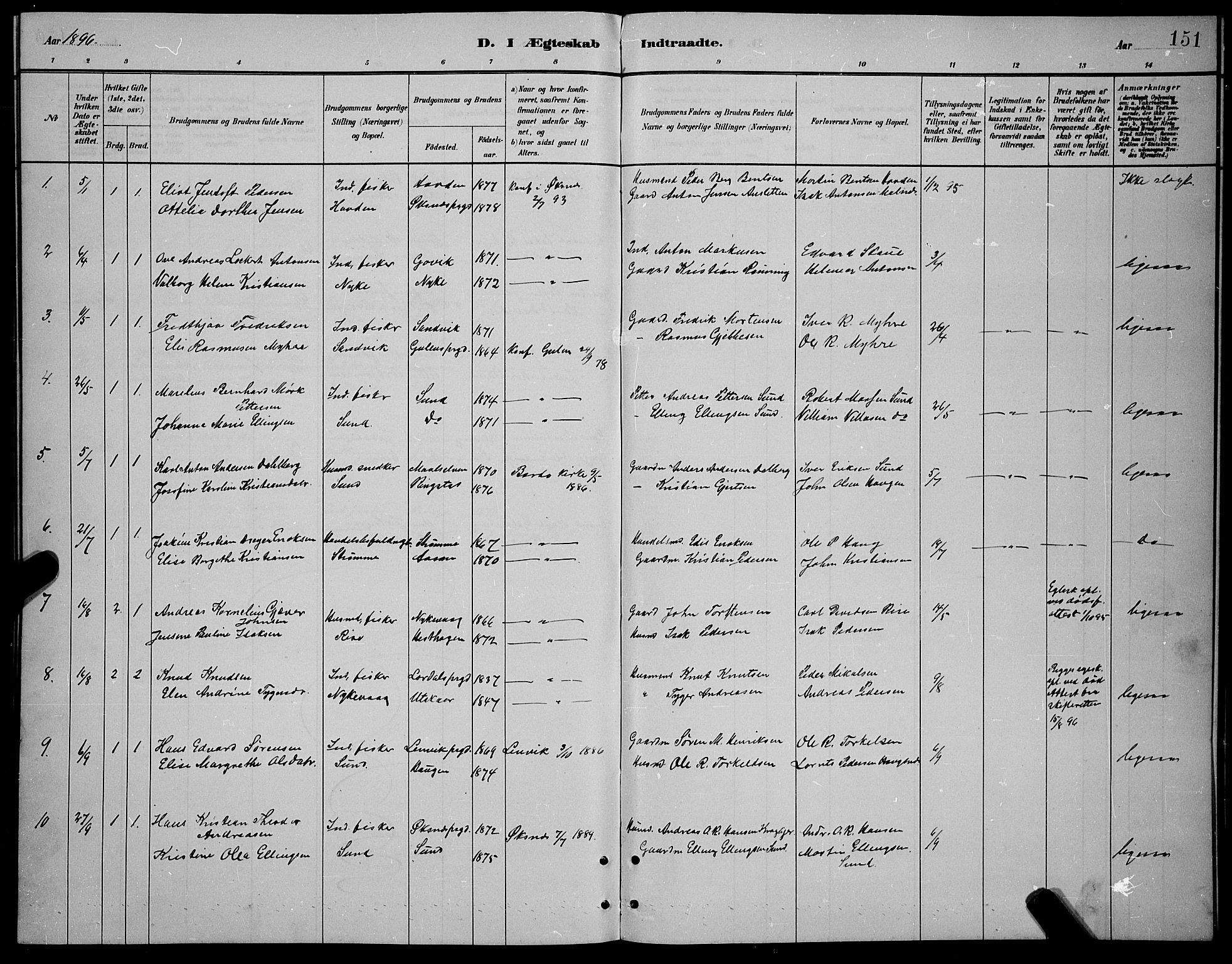 Ministerialprotokoller, klokkerbøker og fødselsregistre - Nordland, AV/SAT-A-1459/892/L1325: Parish register (copy) no. 892C02, 1878-1896, p. 151