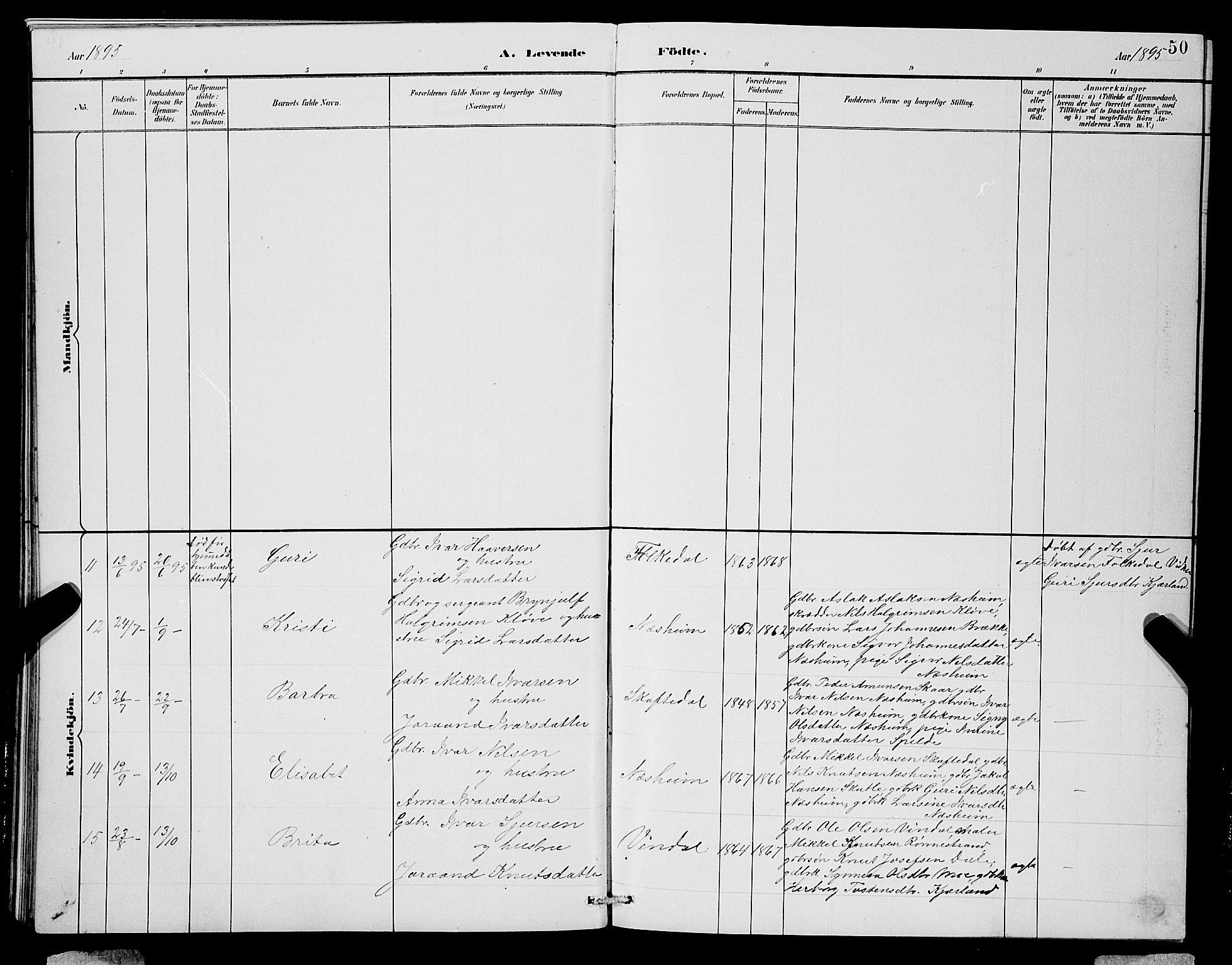 Ulvik sokneprestembete, SAB/A-78801/H/Hab: Parish register (copy) no. B 3, 1884-1901, p. 50
