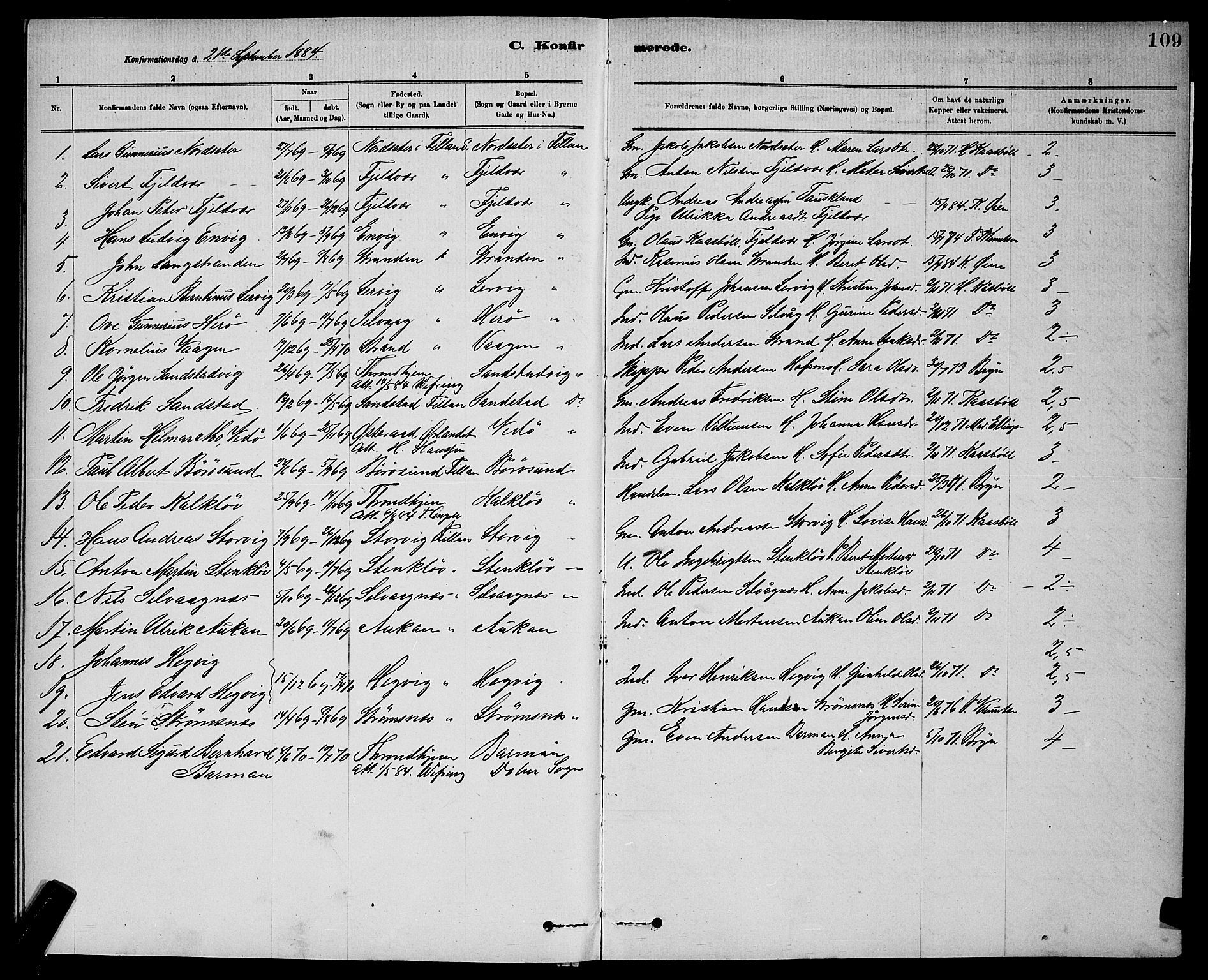 Ministerialprotokoller, klokkerbøker og fødselsregistre - Sør-Trøndelag, SAT/A-1456/637/L0562: Parish register (copy) no. 637C03, 1883-1898, p. 109
