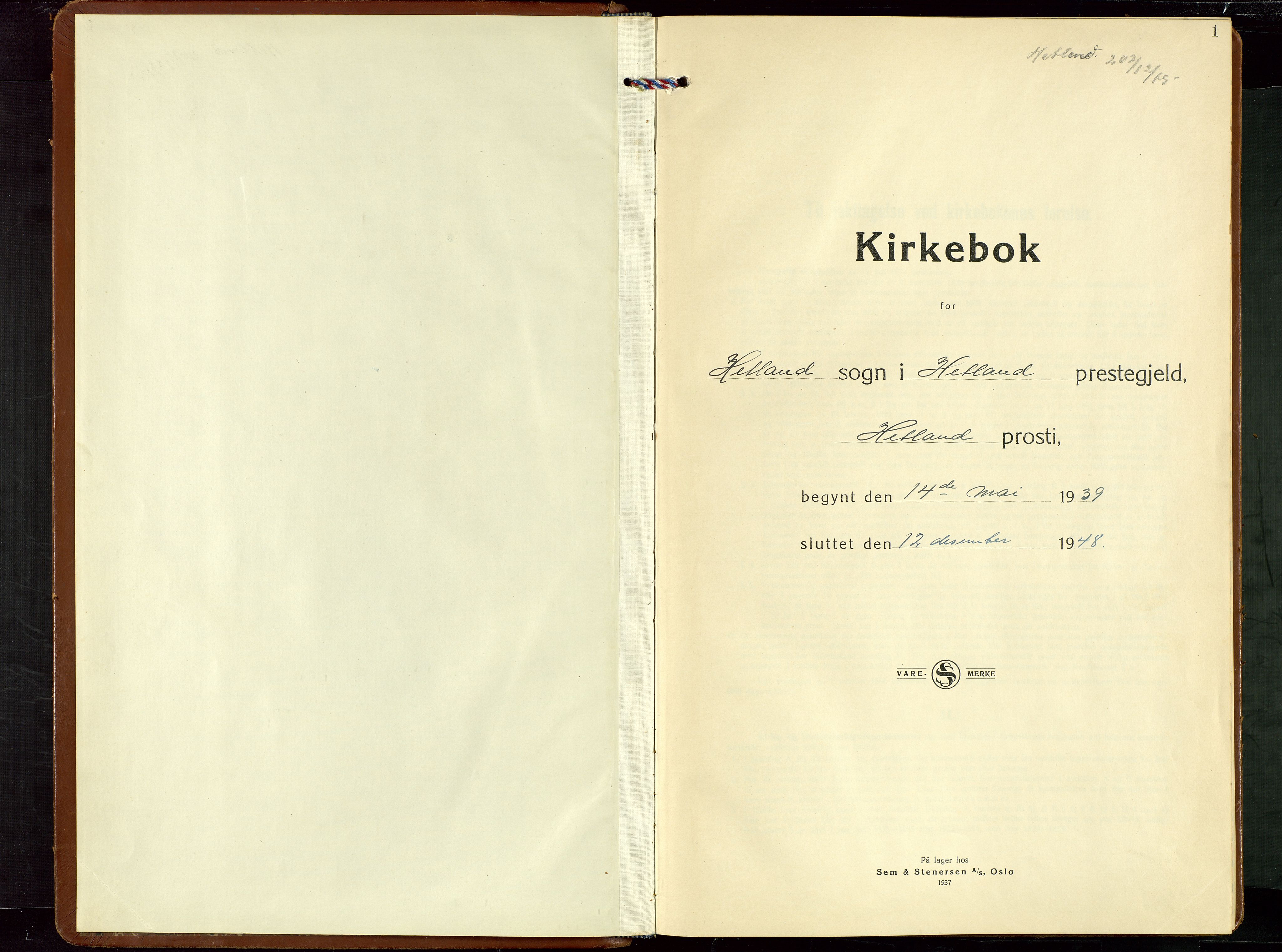 Hetland sokneprestkontor, SAST/A-101826/30/30BB/L0014: Parish register (copy) no. B 14, 1939-1948, p. 1