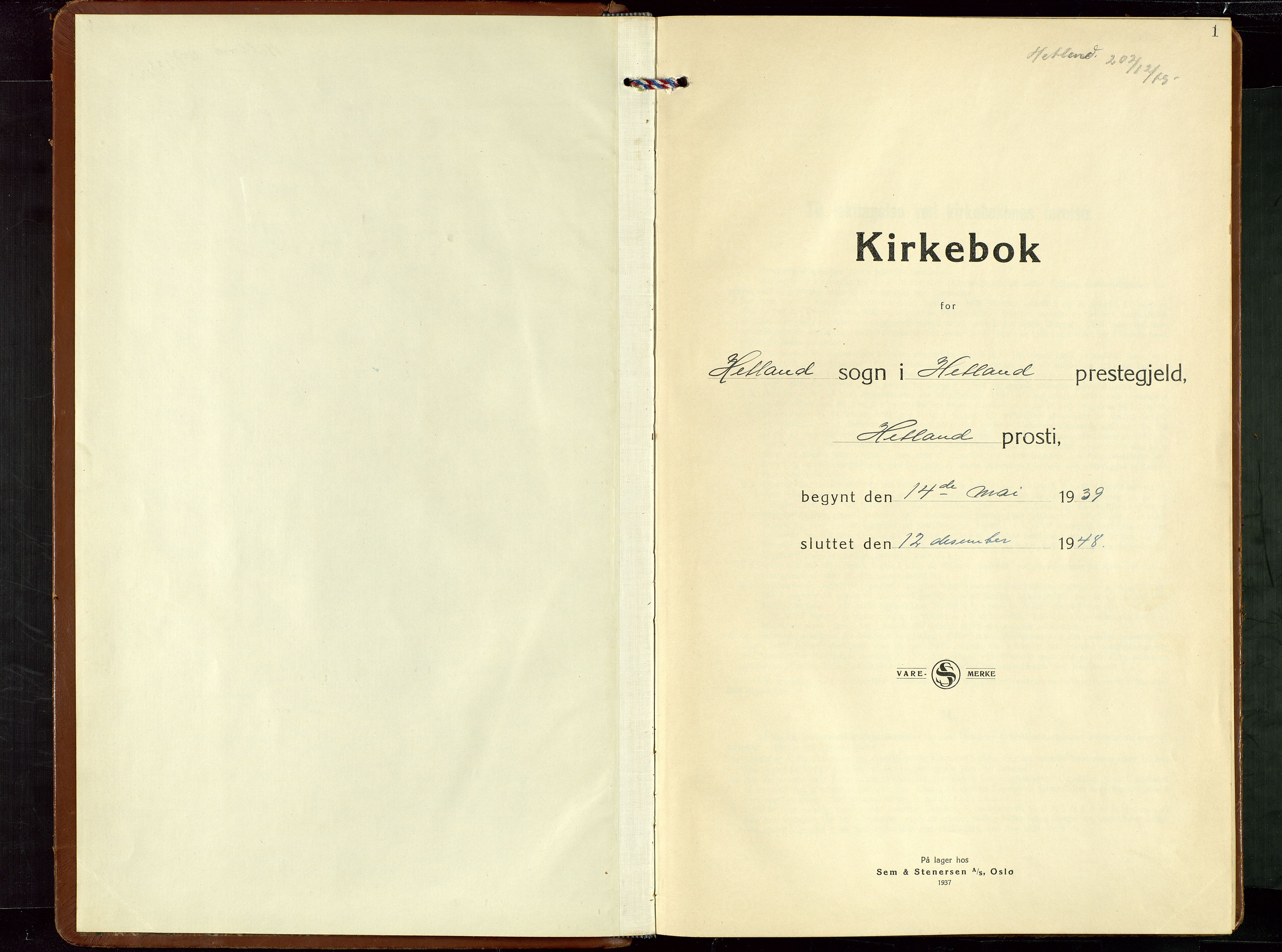 Hetland sokneprestkontor, AV/SAST-A-101826/30/30BB/L0014: Parish register (copy) no. B 14, 1939-1948, p. 1