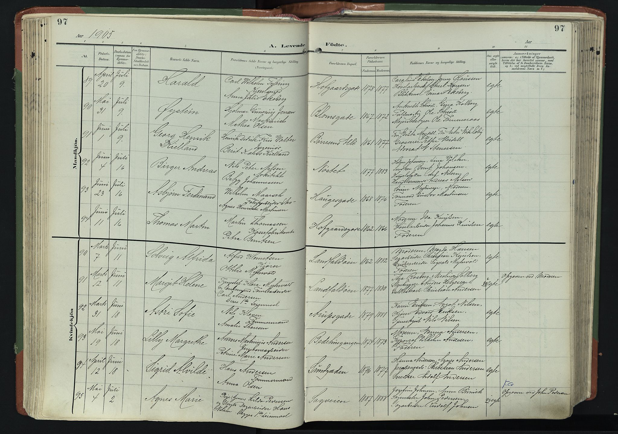 Bragernes kirkebøker, SAKO/A-6/F/Fb/L0009: Parish register (official) no. II 9, 1902-1911, p. 97