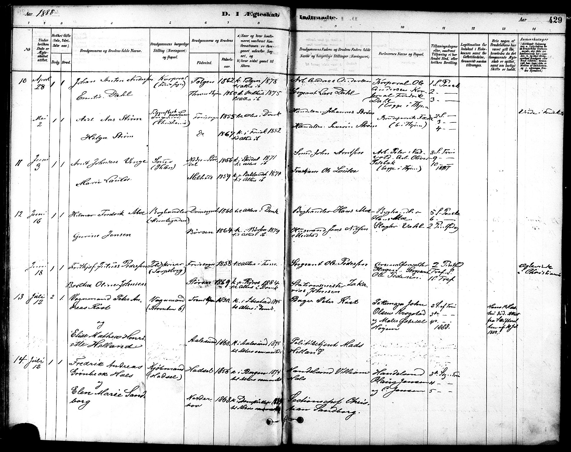 Ministerialprotokoller, klokkerbøker og fødselsregistre - Sør-Trøndelag, AV/SAT-A-1456/601/L0058: Parish register (official) no. 601A26, 1877-1891, p. 429