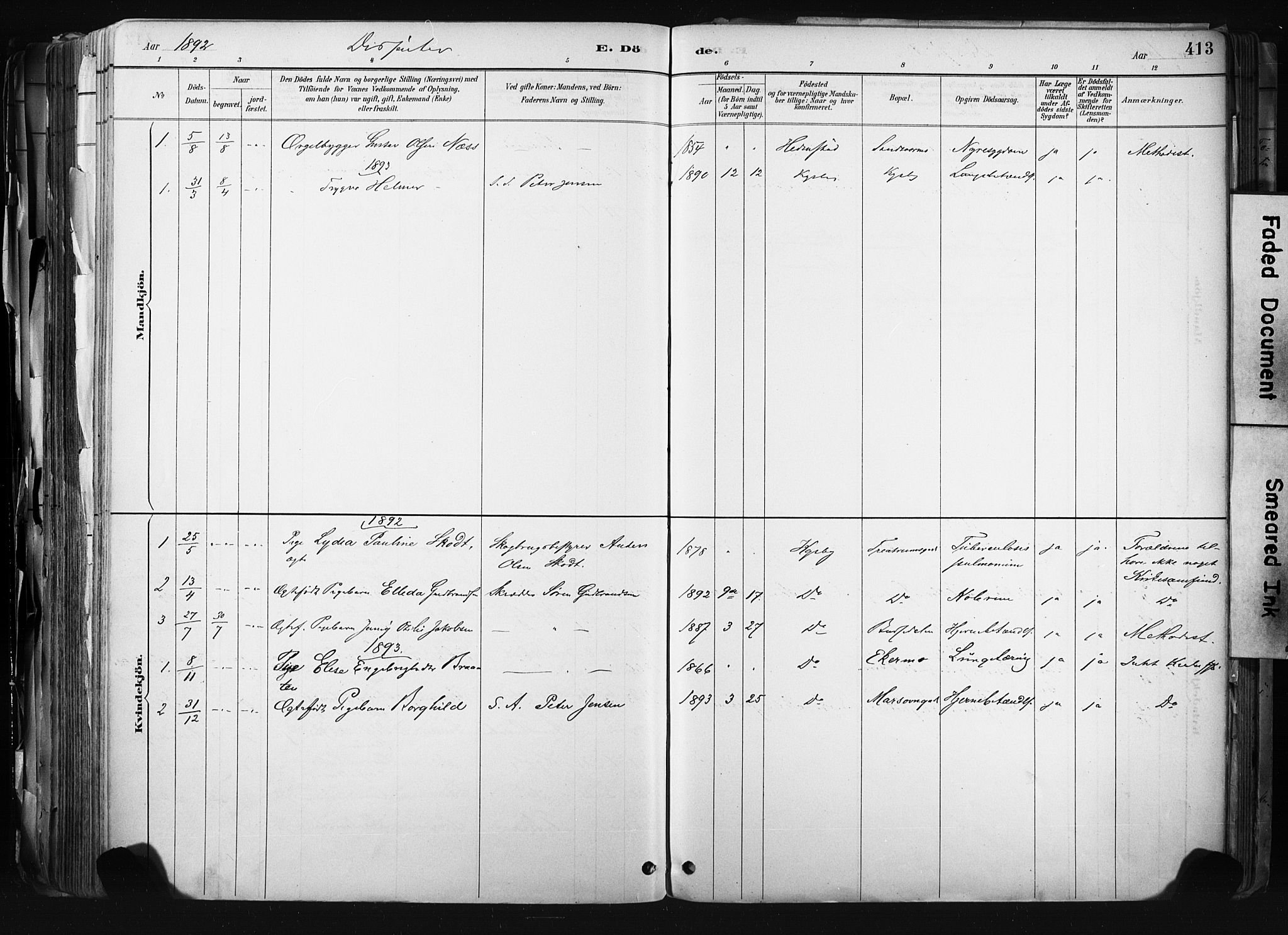 Kongsberg kirkebøker, AV/SAKO-A-22/F/Fb/L0002: Parish register (official) no. II 2, 1886-1896, p. 413