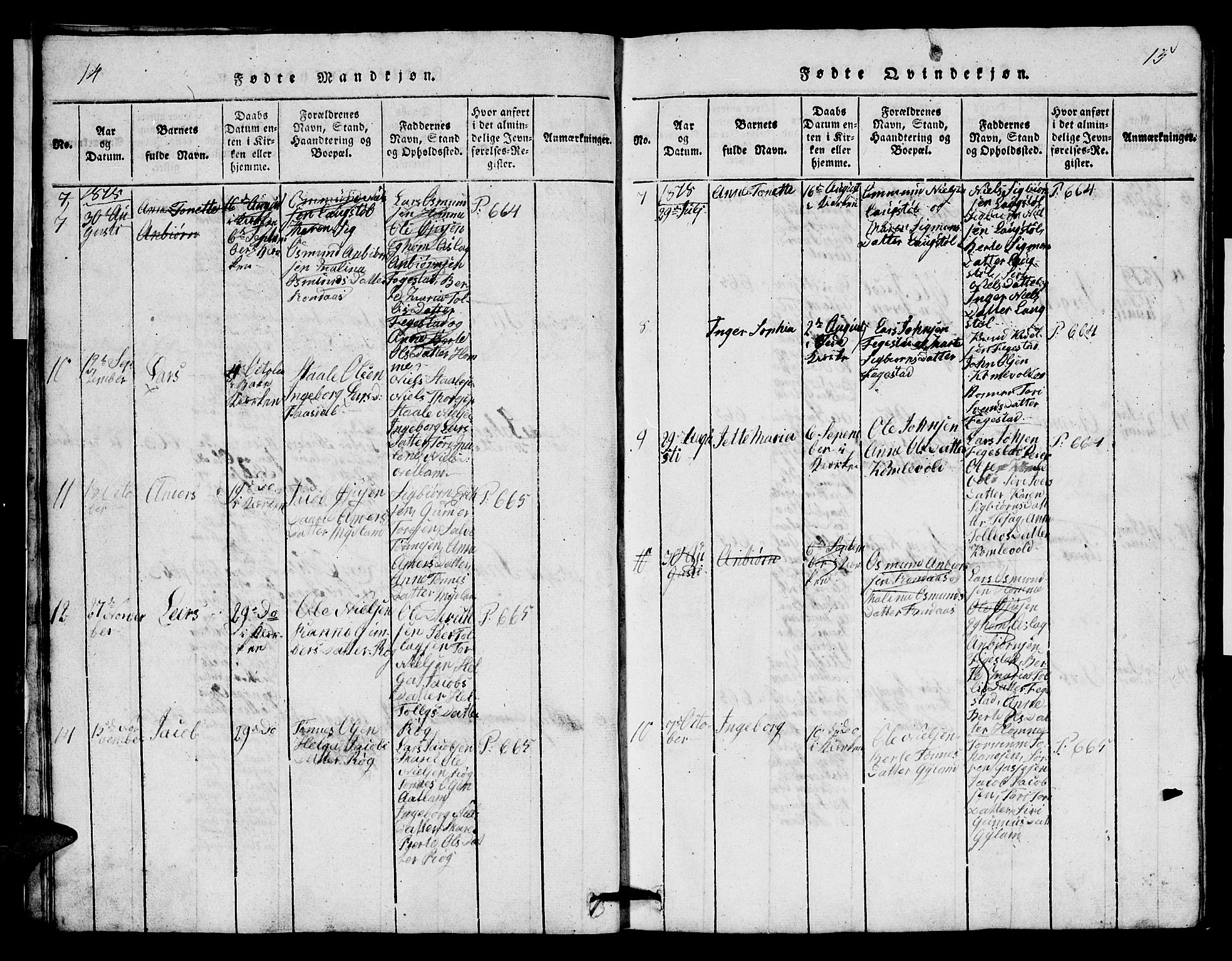 Bakke sokneprestkontor, AV/SAK-1111-0002/F/Fb/Fbb/L0001: Parish register (copy) no. B 1, 1815-1835, p. 14-15