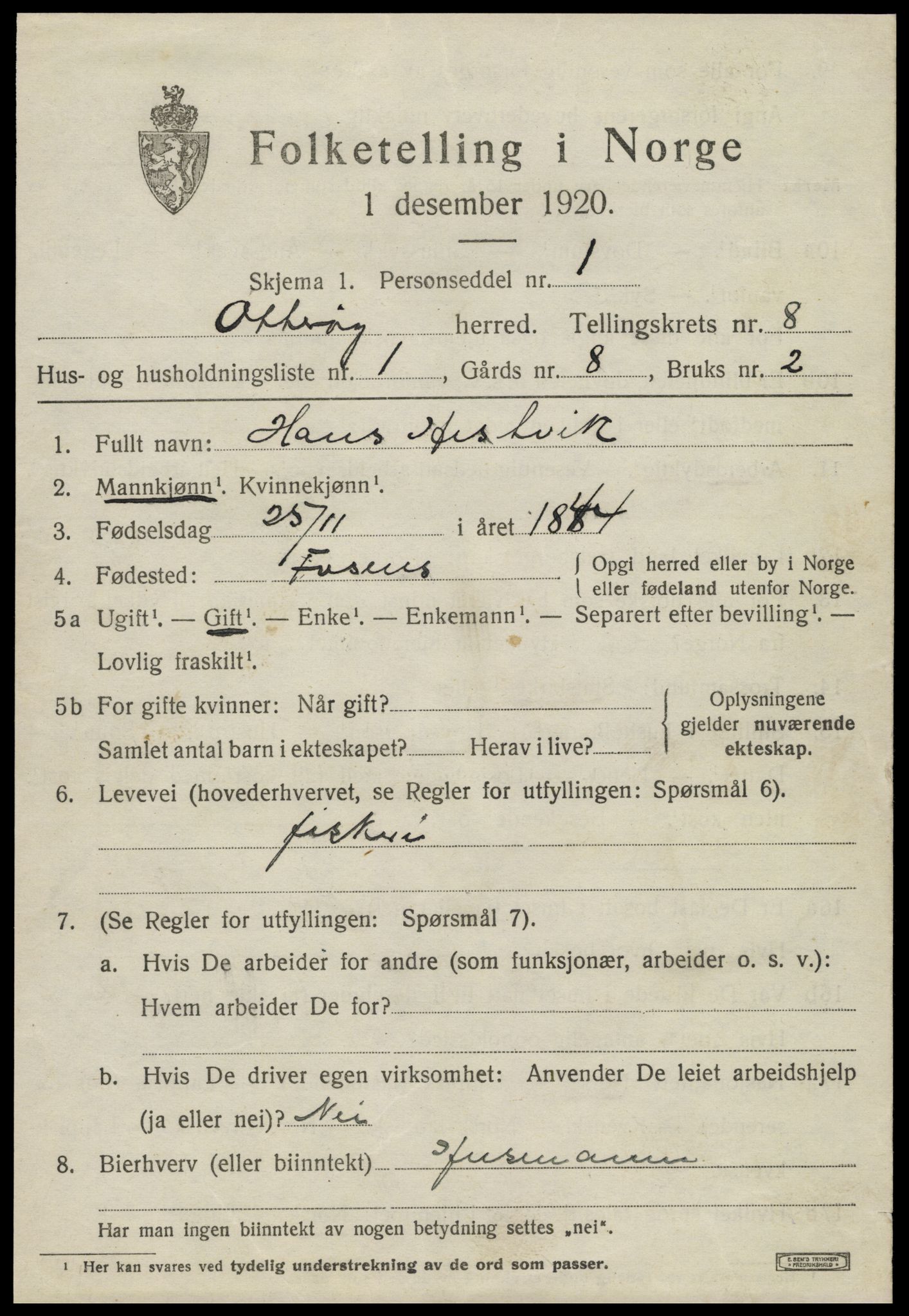 SAT, 1920 census for Otterøy, 1920, p. 2927