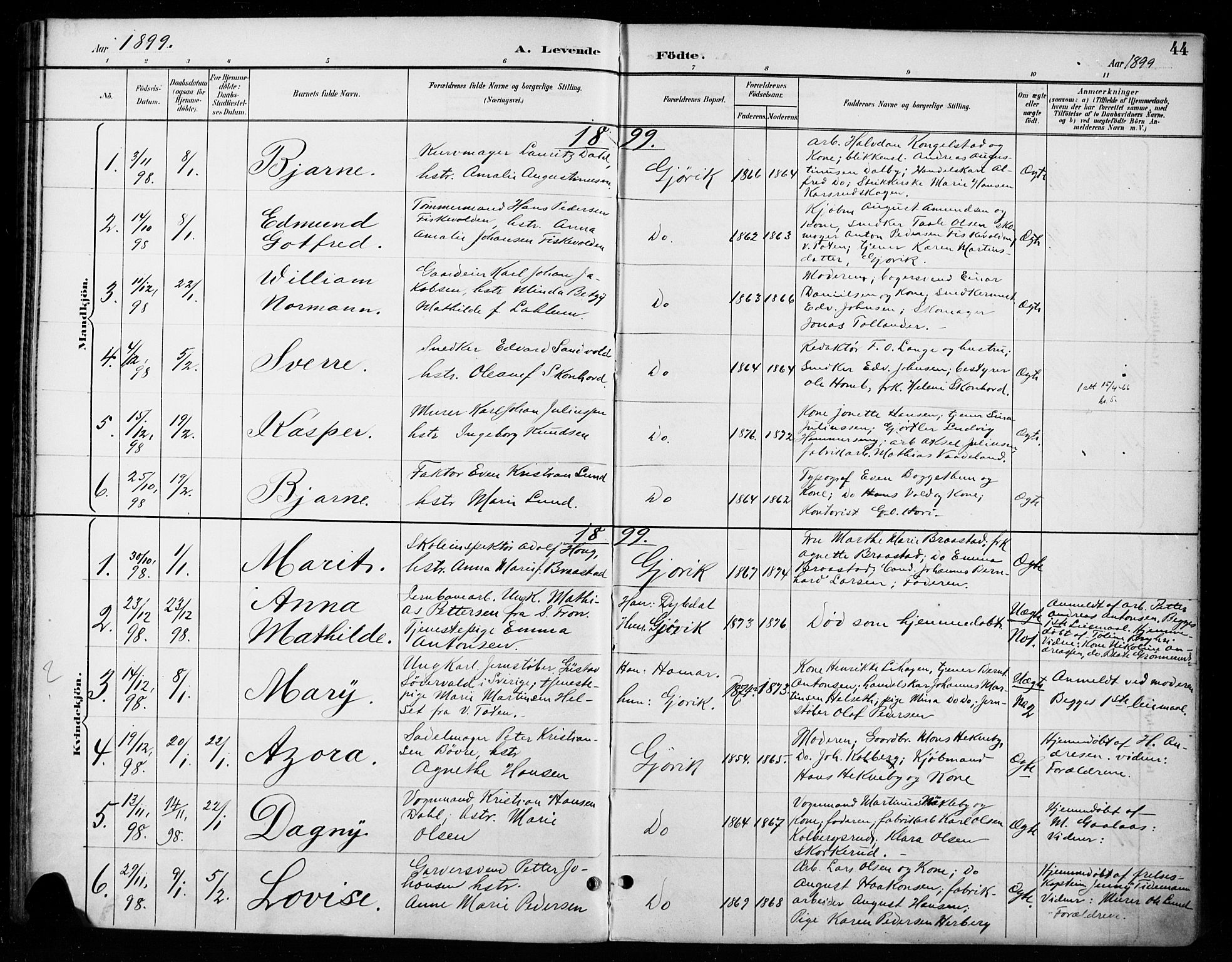 Vardal prestekontor, AV/SAH-PREST-100/H/Ha/Haa/L0011: Parish register (official) no. 11, 1891-1901, p. 44