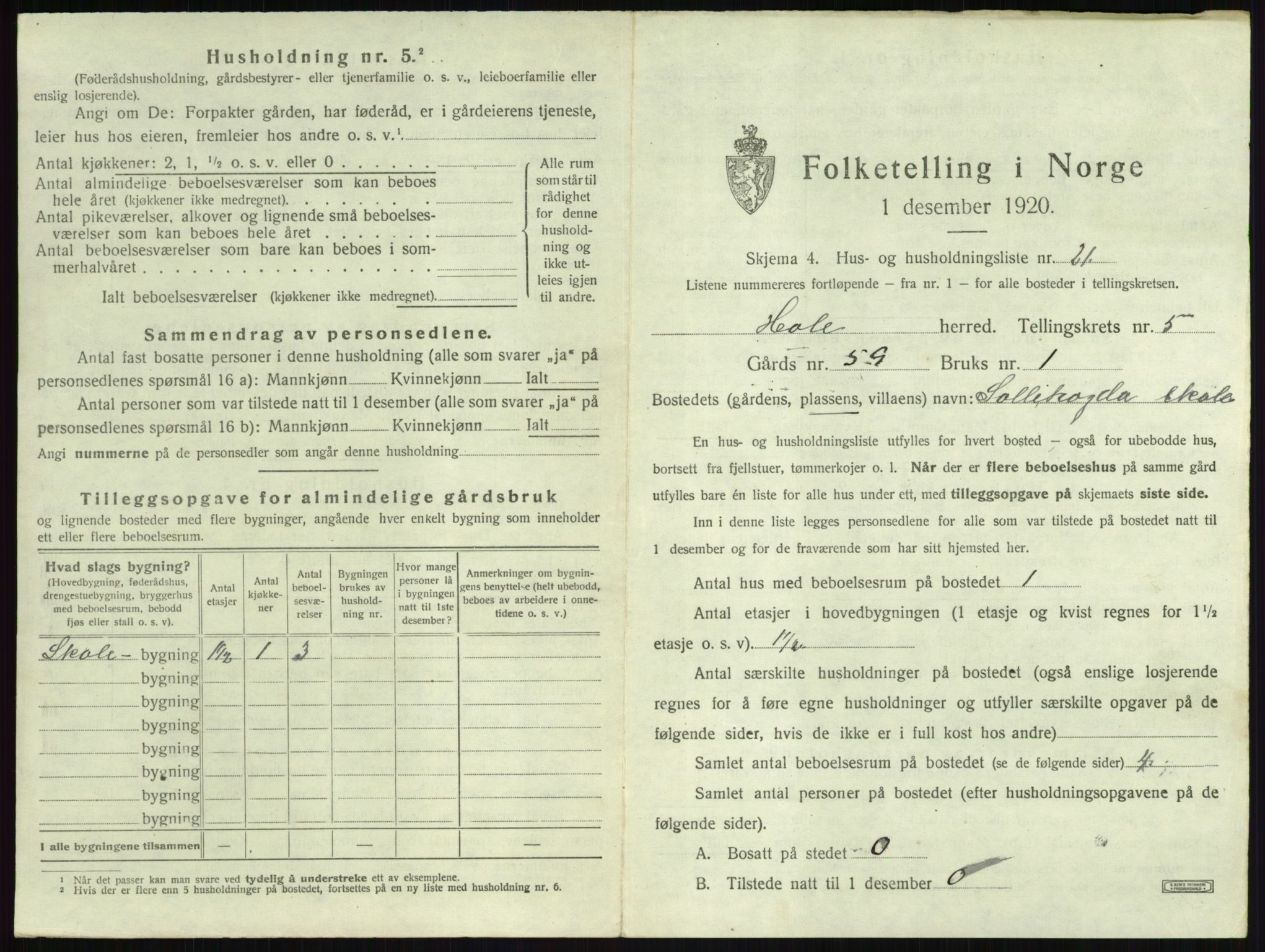 SAKO, 1920 census for Hole, 1920, p. 589