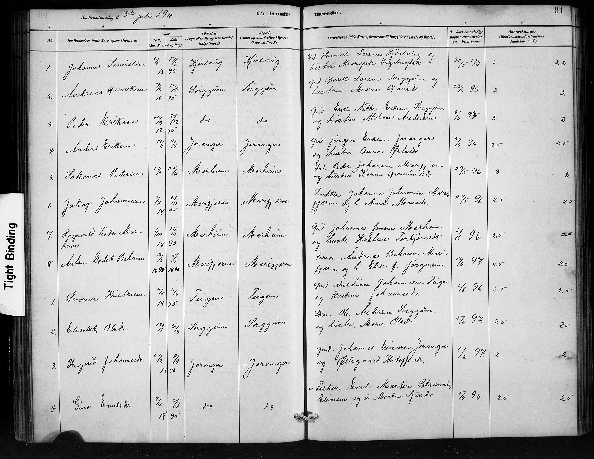 Jostedal sokneprestembete, SAB/A-80601/H/Hab/Habd/L0001: Parish register (copy) no. D 1, 1882-1910, p. 91