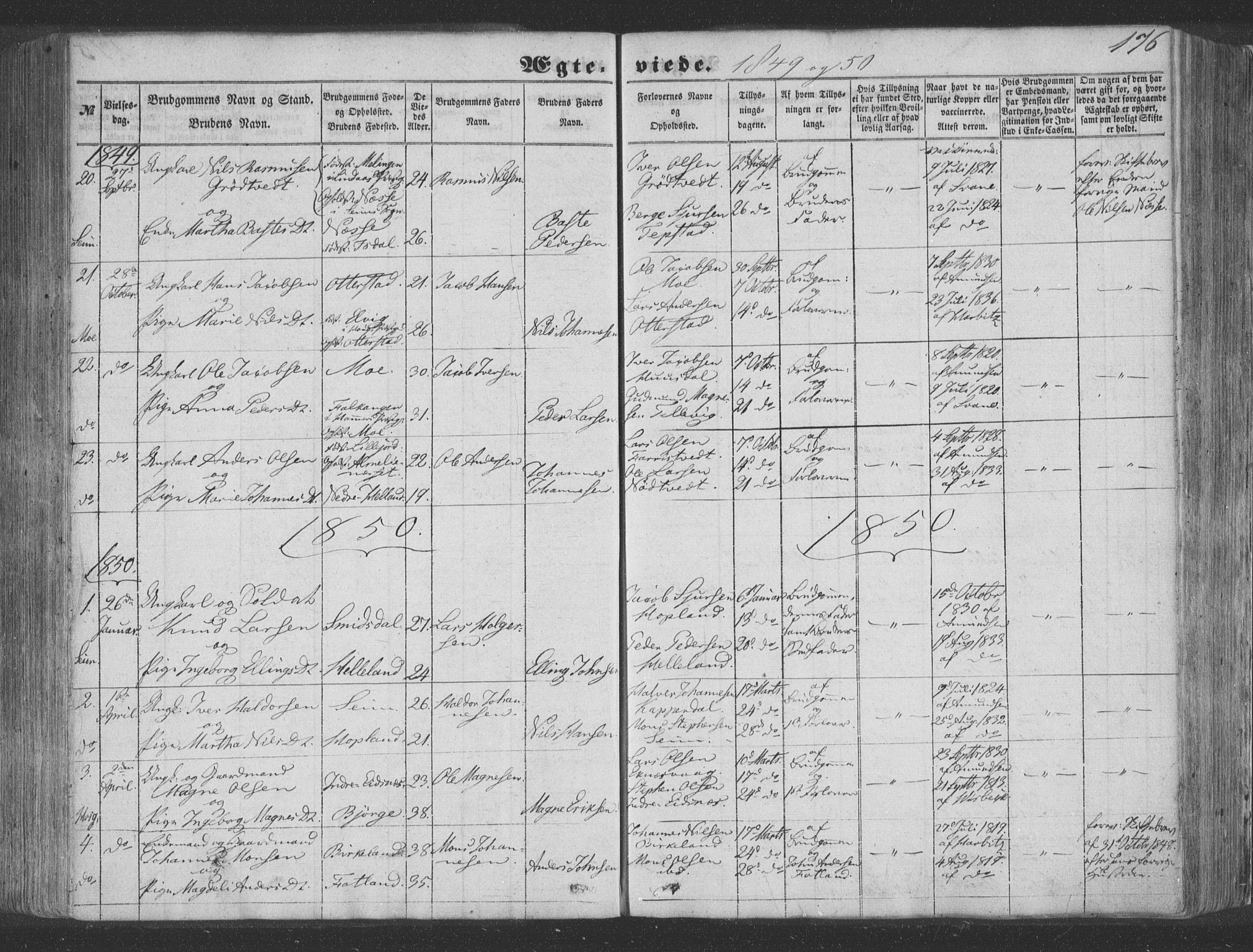 Hosanger sokneprestembete, SAB/A-75801/H/Haa: Parish register (official) no. A 8, 1849-1863, p. 176