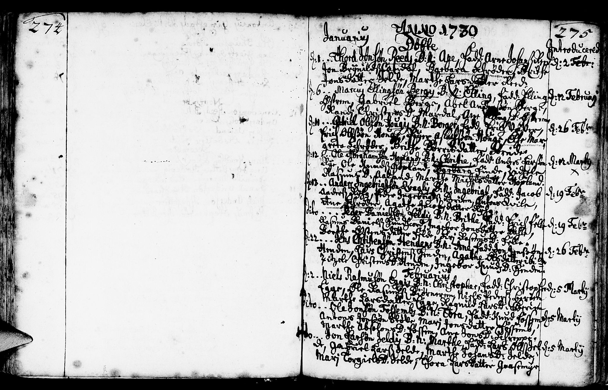 Gloppen sokneprestembete, AV/SAB-A-80101/H/Haa/Haaa/L0002: Parish register (official) no. A 2, 1712-1735, p. 274-275