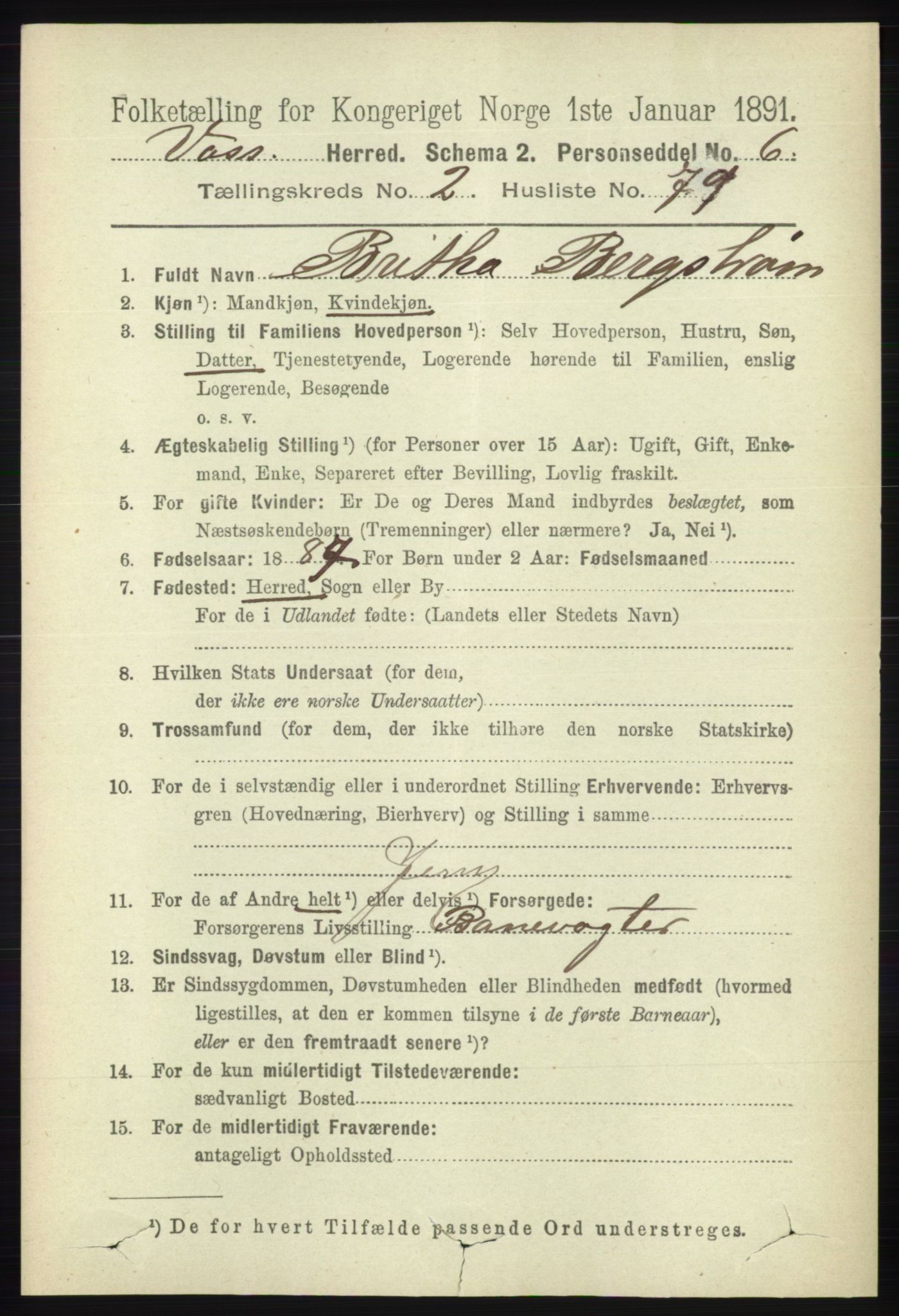 RA, 1891 census for 1235 Voss, 1891, p. 1125