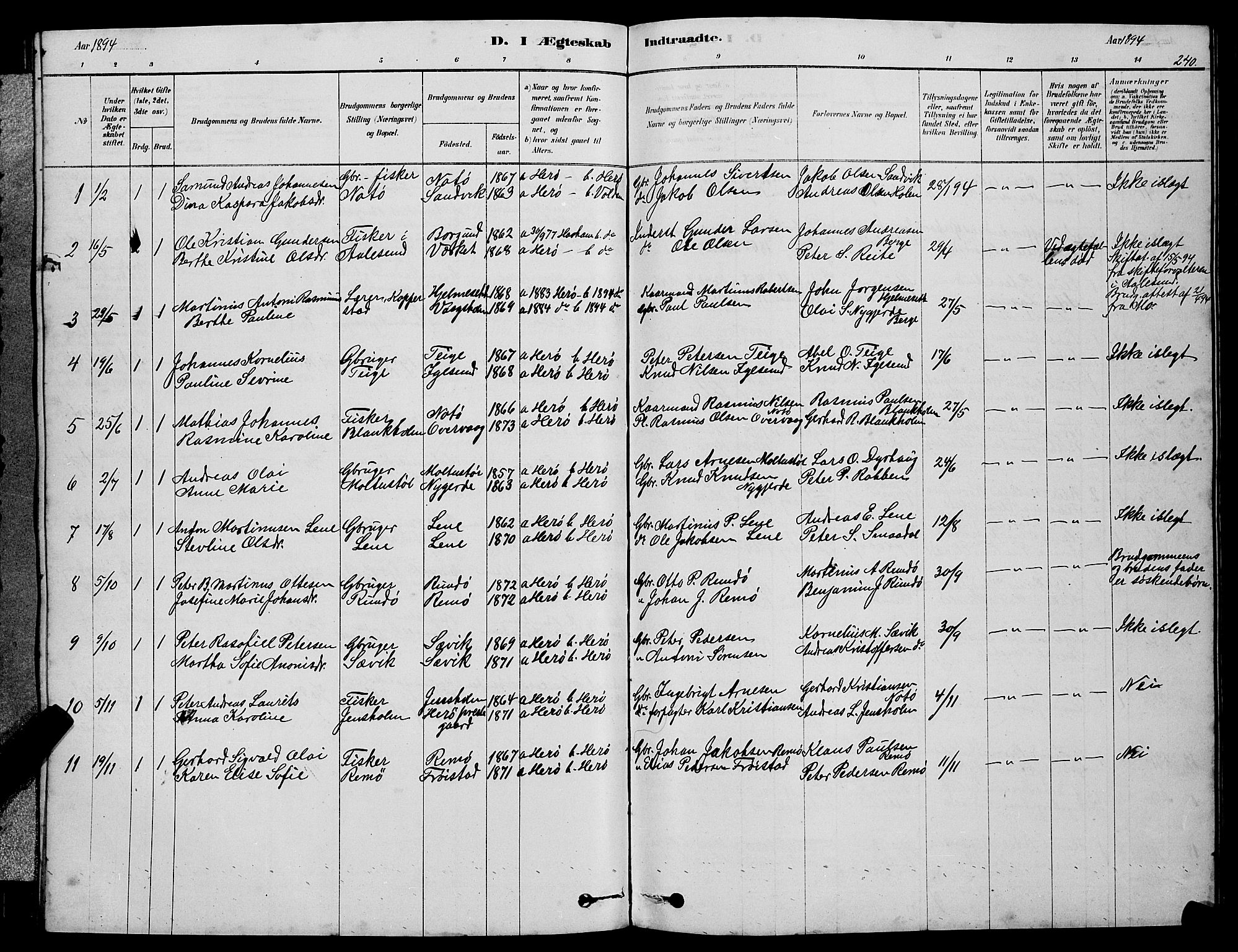 Ministerialprotokoller, klokkerbøker og fødselsregistre - Møre og Romsdal, AV/SAT-A-1454/507/L0081: Parish register (copy) no. 507C04, 1878-1898, p. 240