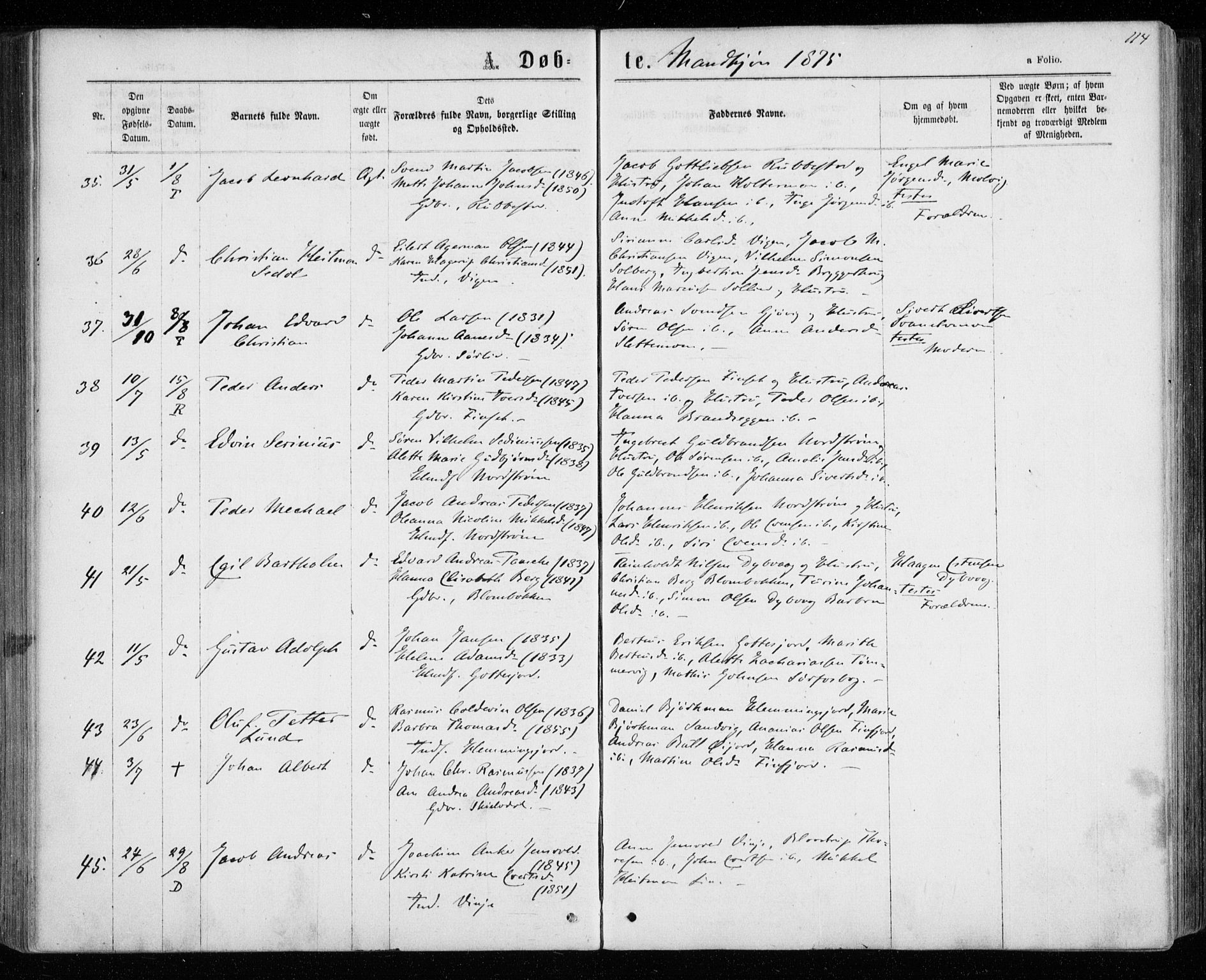 Tranøy sokneprestkontor, AV/SATØ-S-1313/I/Ia/Iaa/L0008kirke: Parish register (official) no. 8, 1867-1877, p. 114