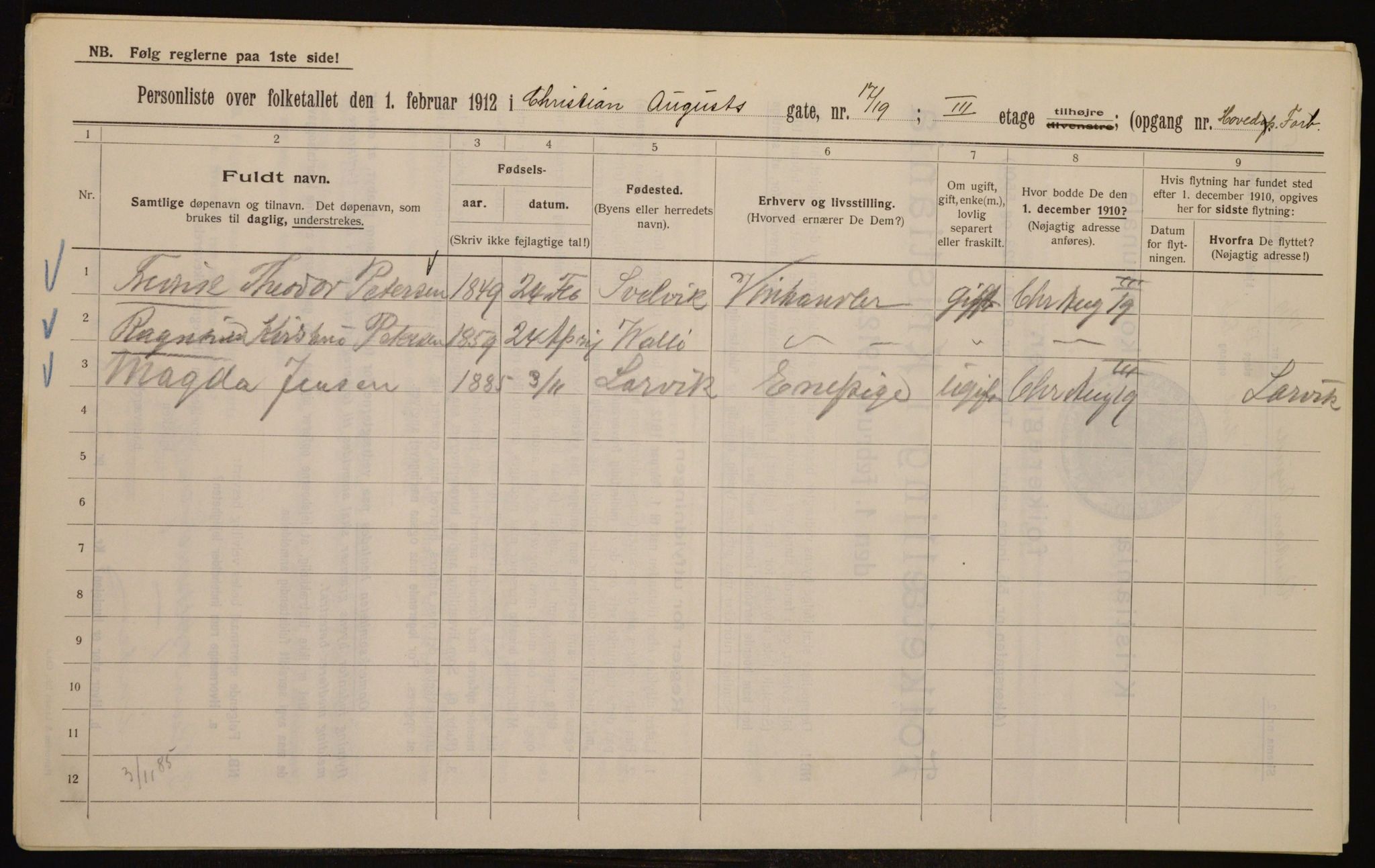 OBA, Municipal Census 1912 for Kristiania, 1912, p. 54359