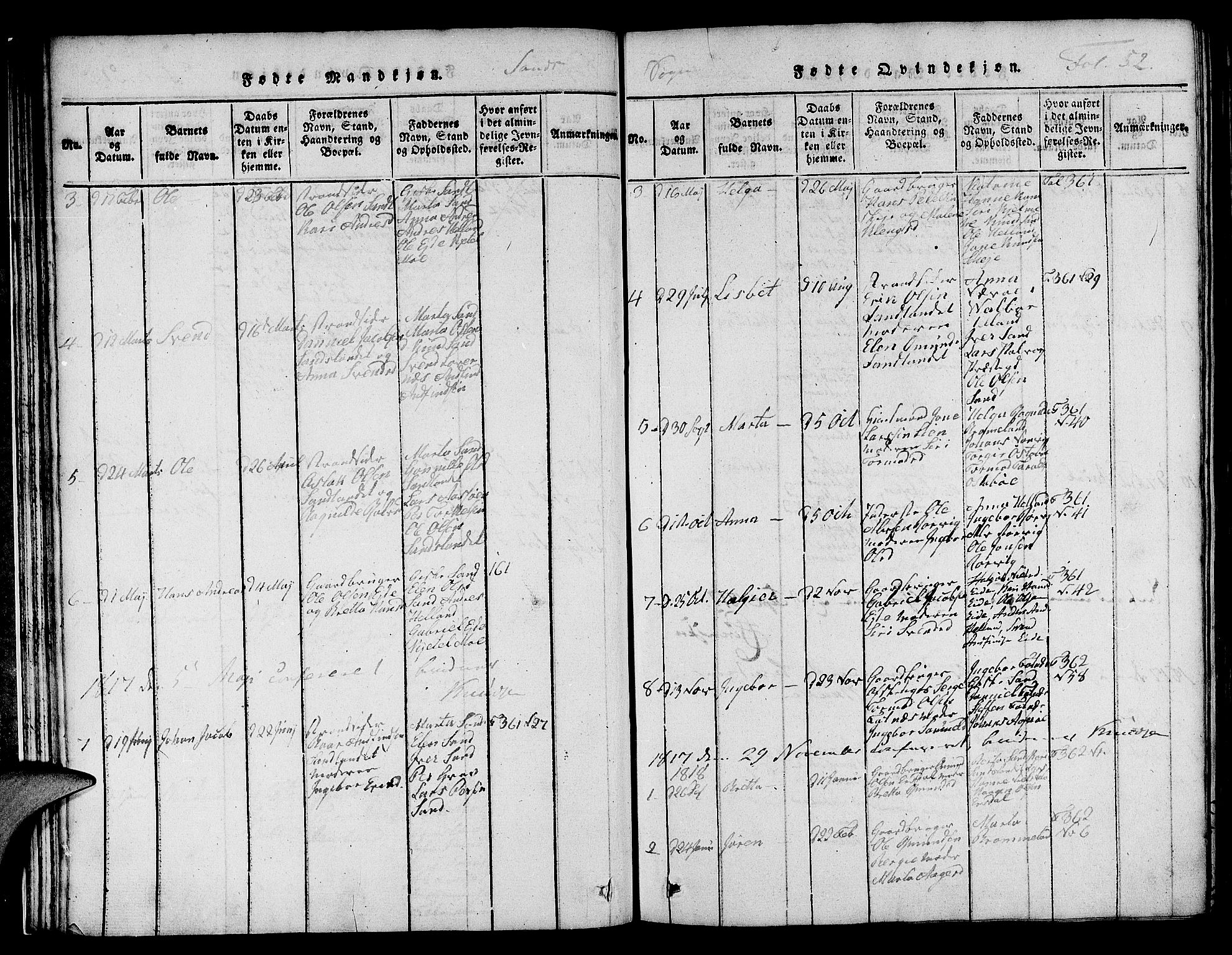 Jelsa sokneprestkontor, SAST/A-101842/01/V: Parish register (copy) no. B 1 /2, 1816-1828, p. 52