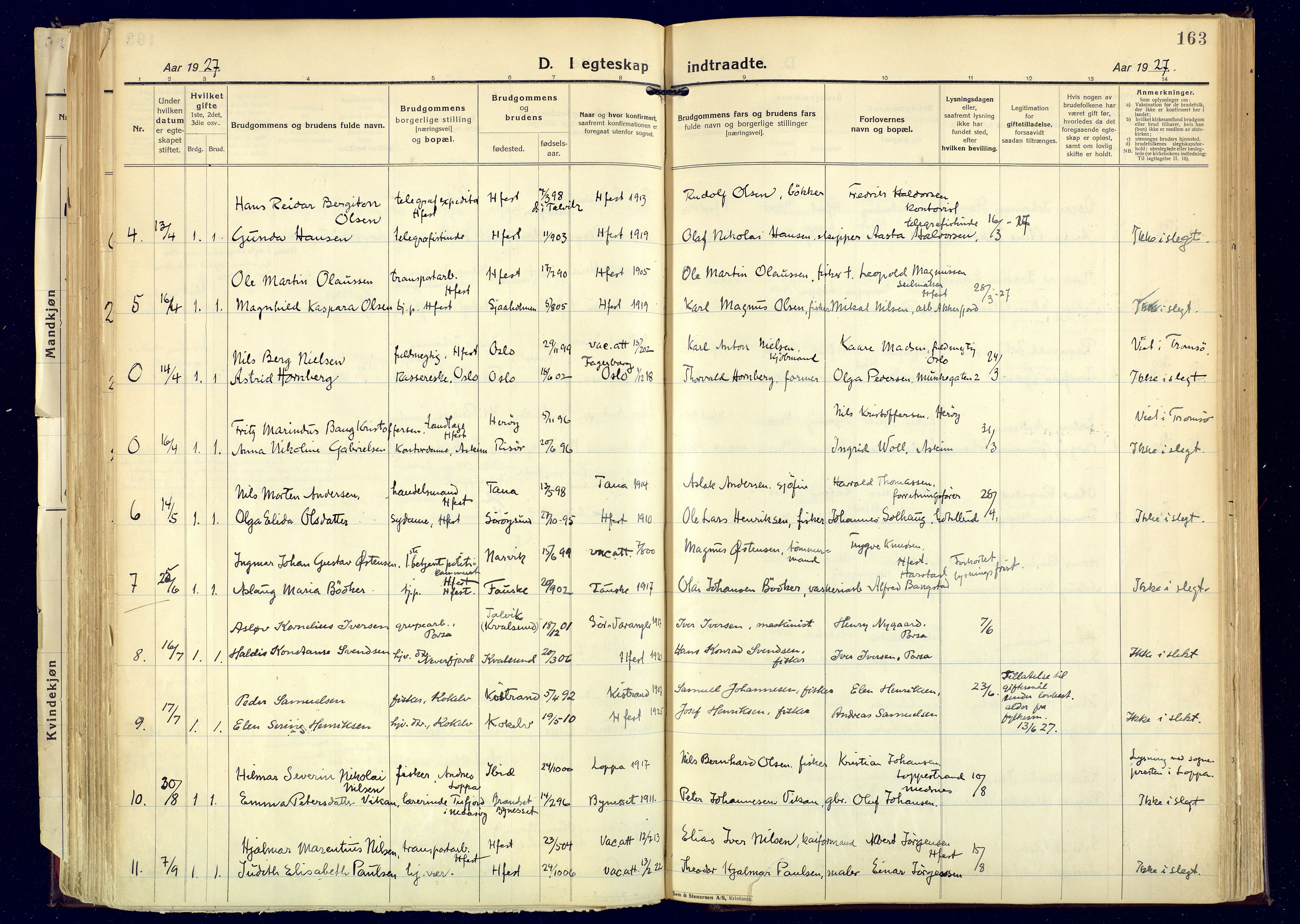 Hammerfest sokneprestkontor, AV/SATØ-S-1347/H/Ha/L0017.kirke: Parish register (official) no. 17, 1923-1933, p. 163