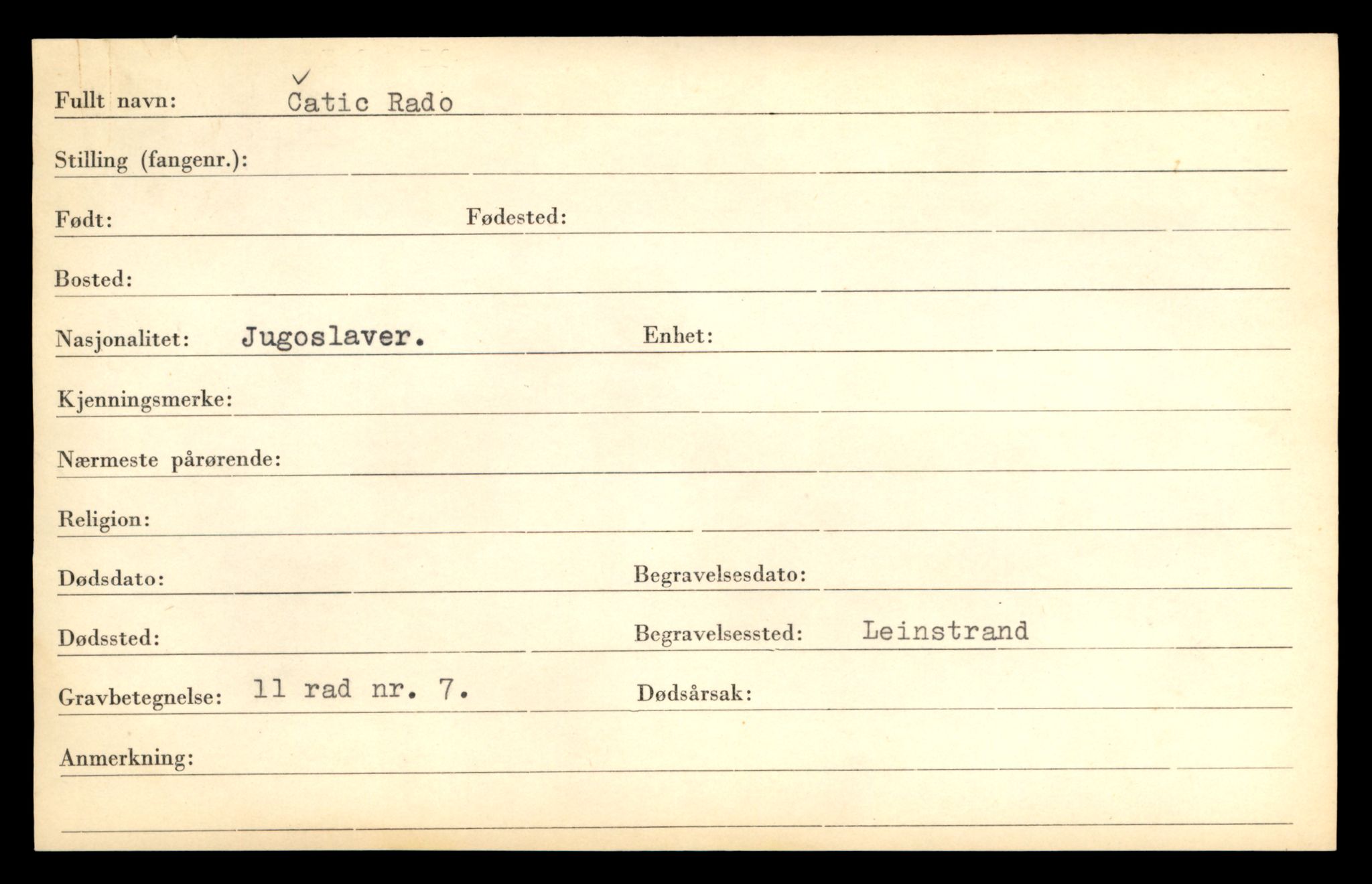 Distriktskontoret for krigsgraver, AV/SAT-A-5030/E/L0005: Kasett/kartotek over falne Britiske og tyske solater, samt andre nasjoners krigsgraver, 1945, p. 125