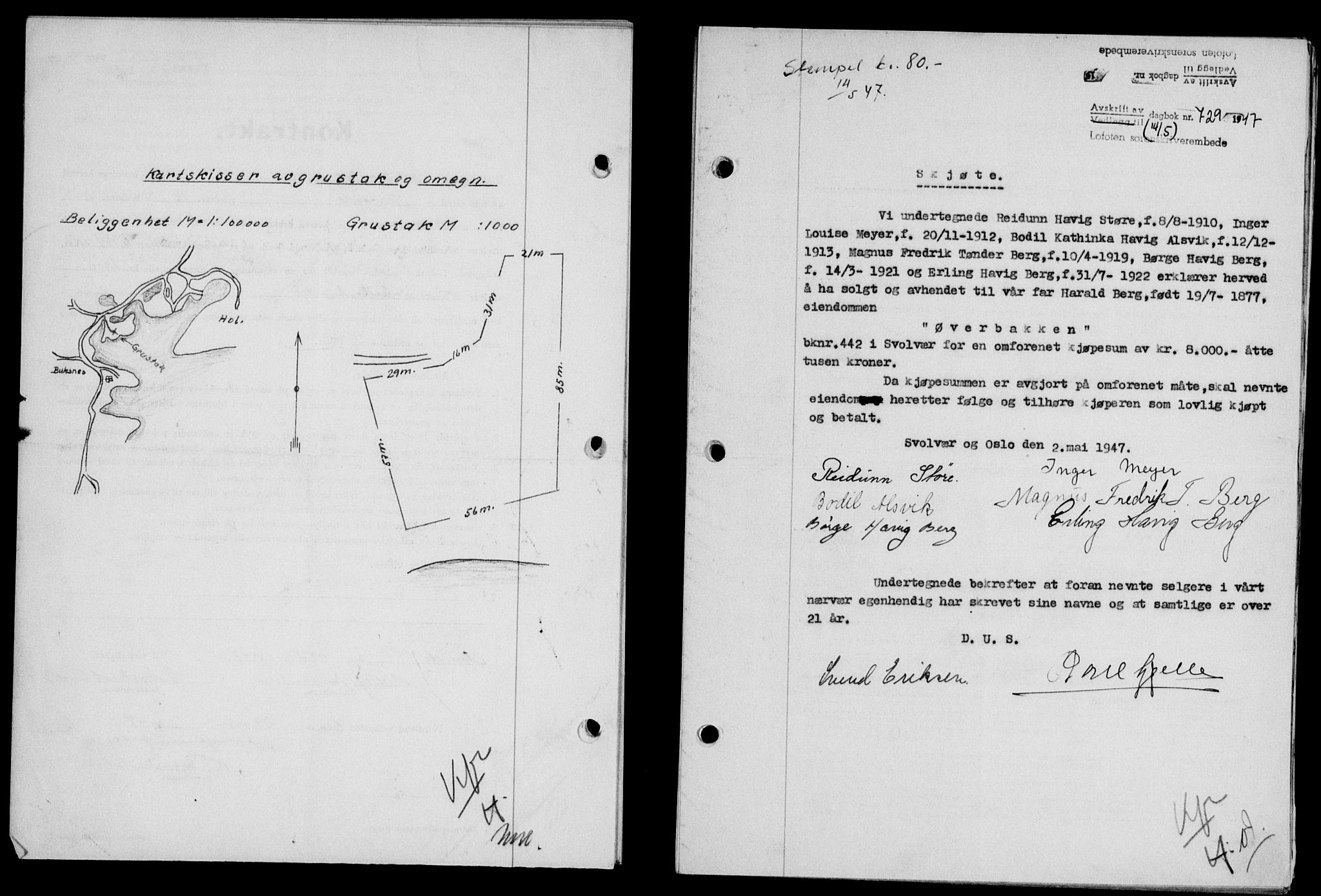 Lofoten sorenskriveri, SAT/A-0017/1/2/2C/L0016a: Mortgage book no. 16a, 1947-1947, Diary no: : 729/1947