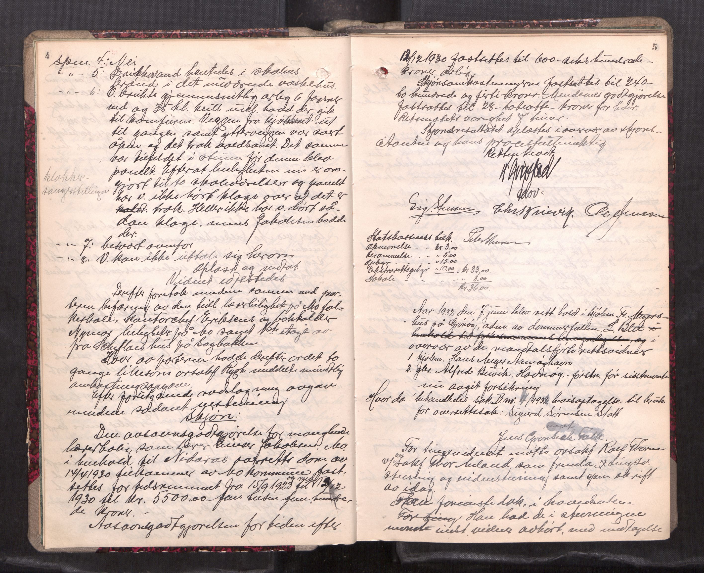 Rana sorenskriveri , AV/SAT-A-1108/1/1/1B/L0027: Ekstrarettsprotokoll, 1930-1940, p. 4-5