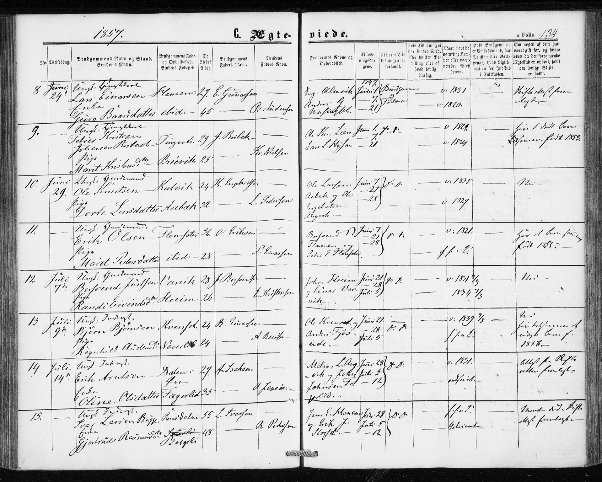 Ministerialprotokoller, klokkerbøker og fødselsregistre - Møre og Romsdal, AV/SAT-A-1454/586/L0985: Parish register (official) no. 586A11, 1857-1866, p. 134