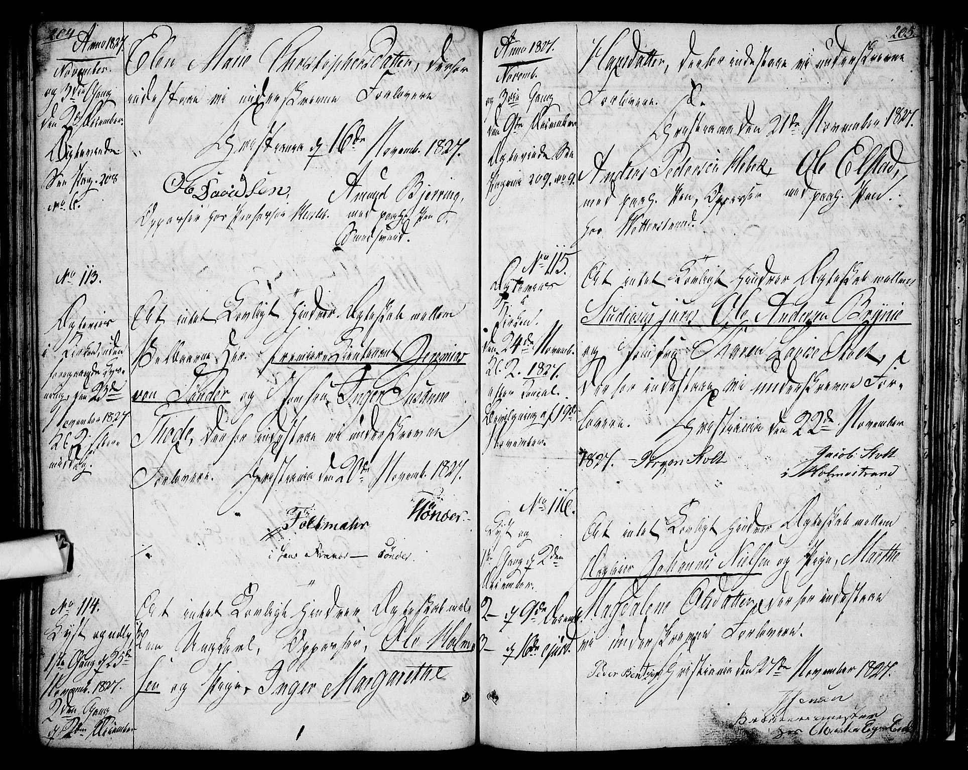 Oslo domkirke Kirkebøker, SAO/A-10752/L/La/L0013: Best man's statements no. 13, 1822-1837, p. 204-205