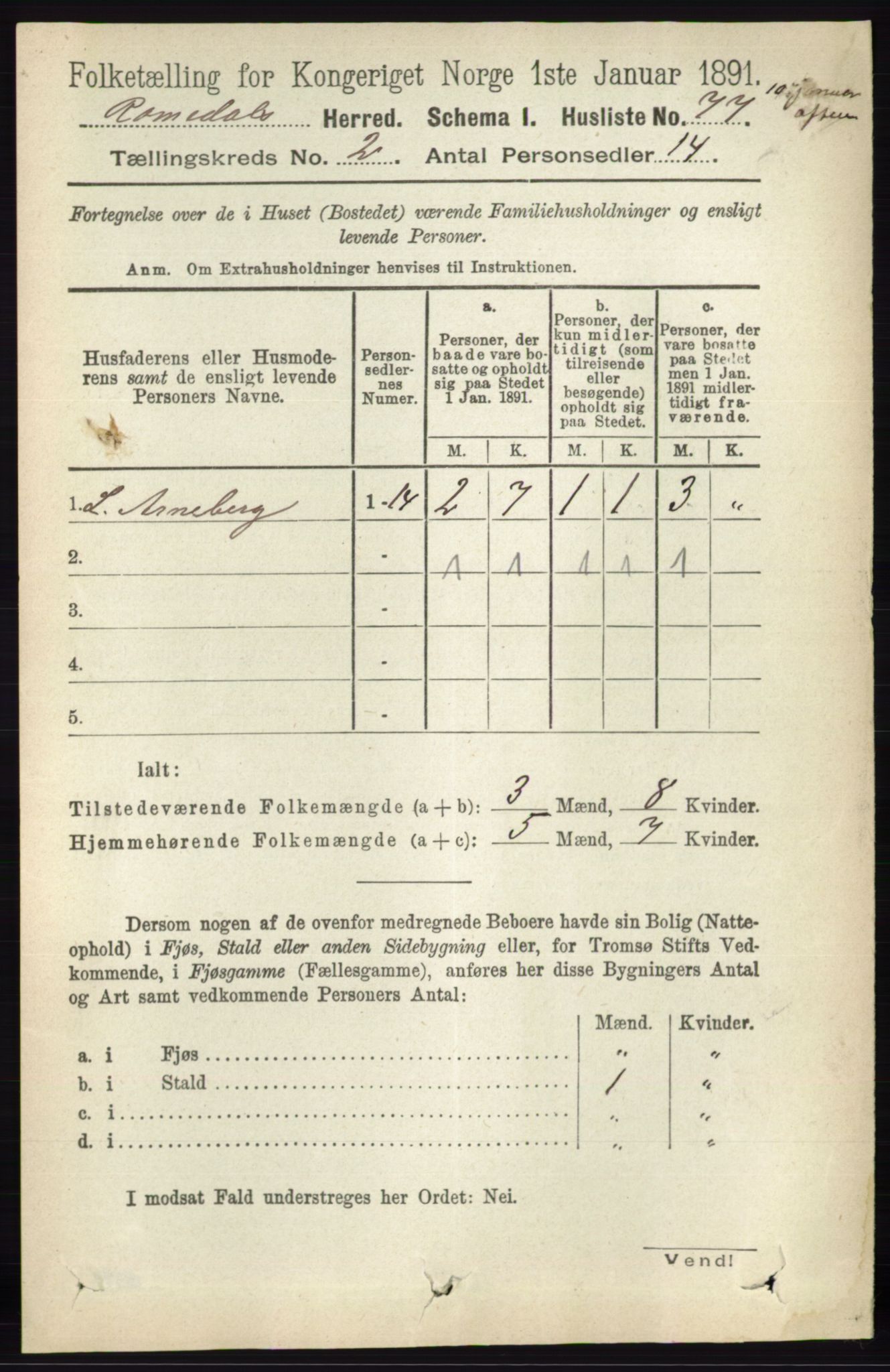 RA, 1891 census for 0416 Romedal, 1891, p. 845