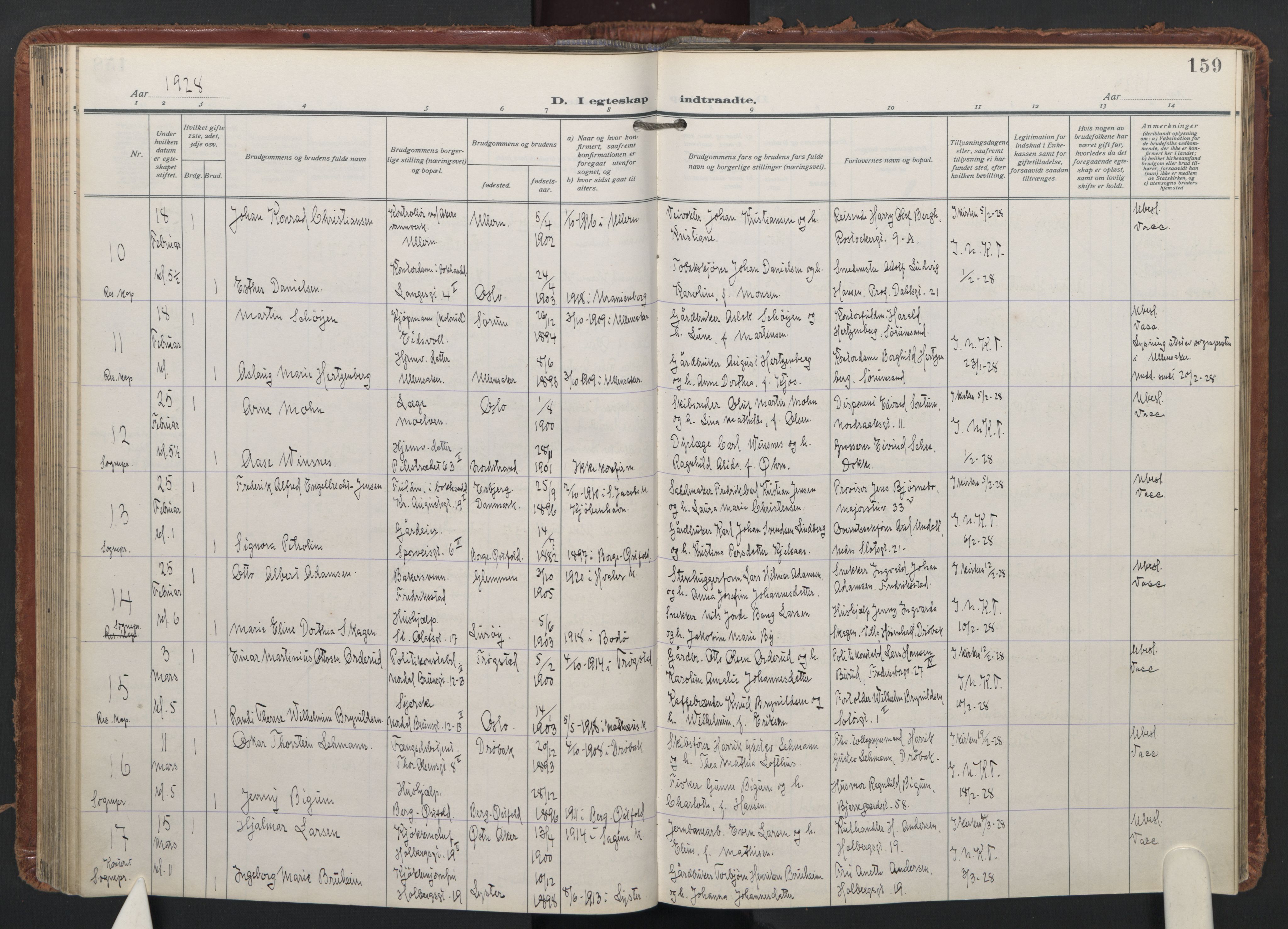 Trefoldighet prestekontor Kirkebøker, AV/SAO-A-10882/F/Fc/L0009: Parish register (official) no. III 9, 1922-1936, p. 159