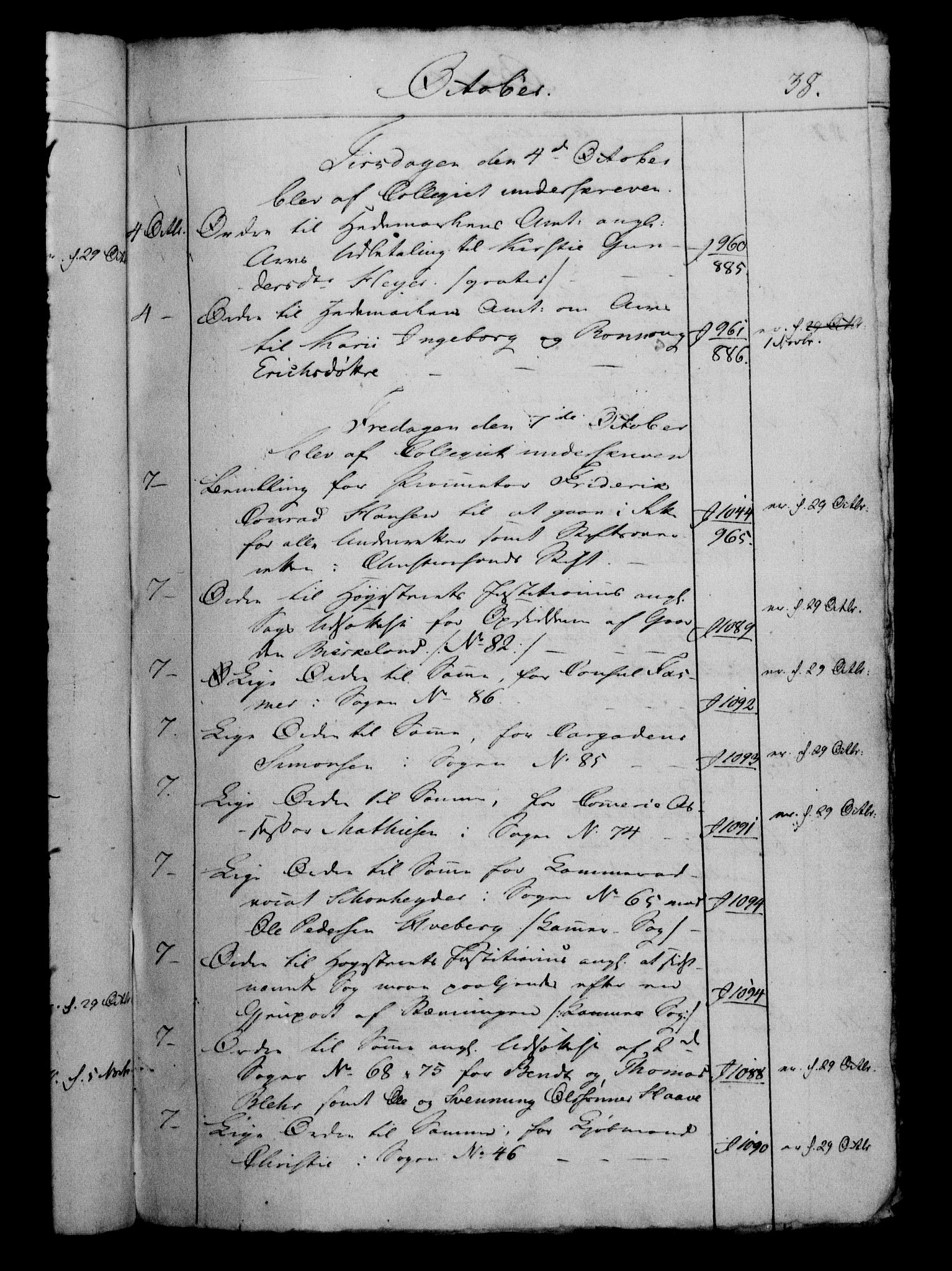Danske Kanselli 1800-1814, RA/EA-3024/H/Hf/Hfb/Hfbc/L0009: Underskrivelsesbok m. register, 1808, p. 38