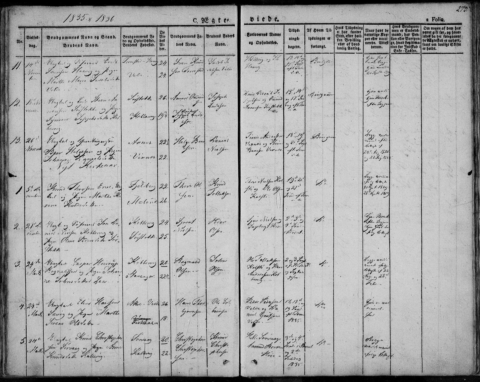 Avaldsnes sokneprestkontor, SAST/A -101851/H/Ha/Haa/L0005: Parish register (official) no. A 5.1, 1825-1841, p. 273