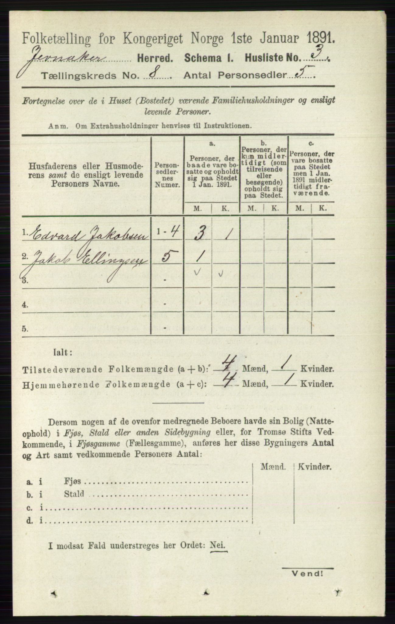 RA, 1891 census for 0532 Jevnaker, 1891, p. 4253