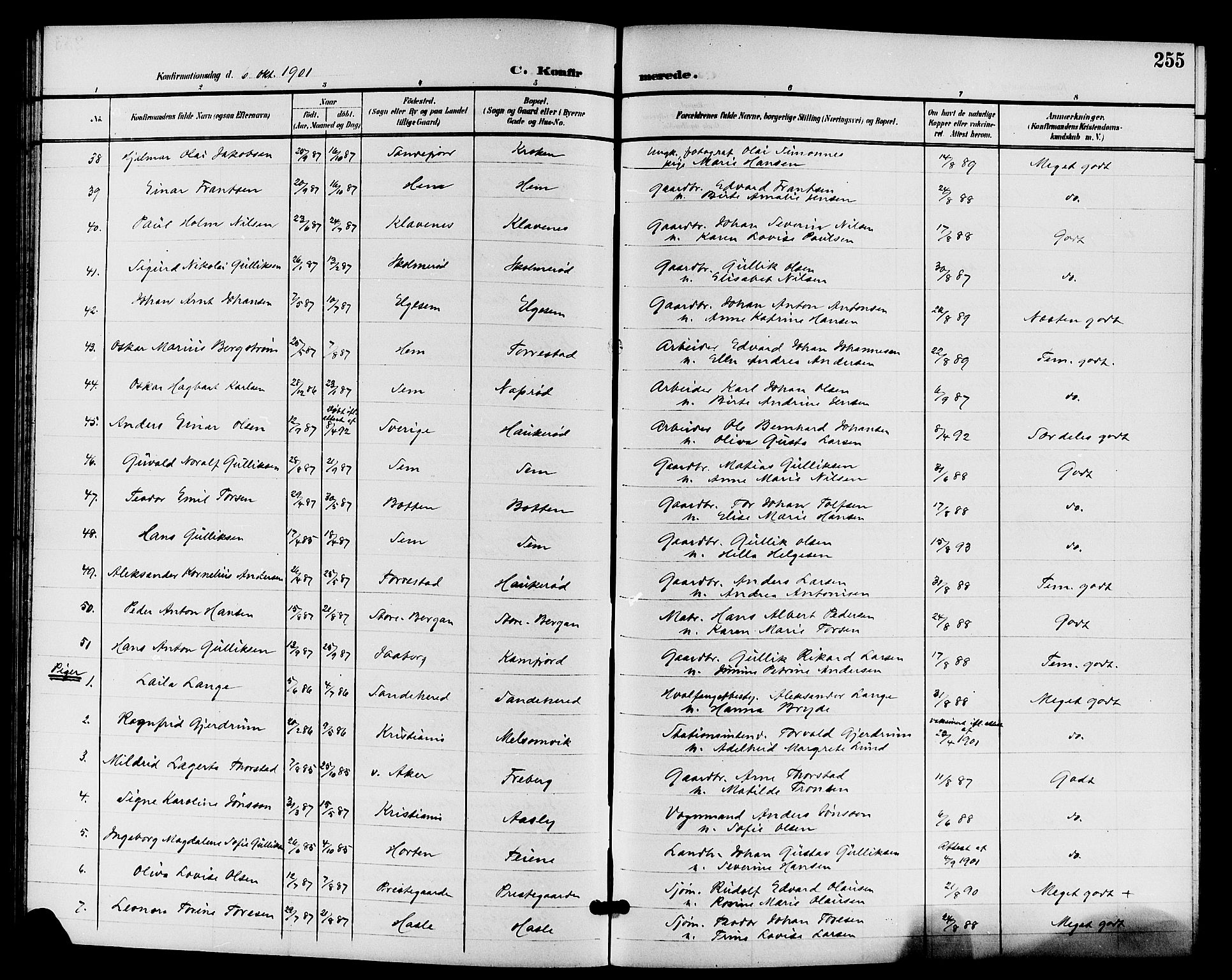 Sandar kirkebøker, AV/SAKO-A-243/G/Ga/L0002: Parish register (copy) no. 2, 1900-1915, p. 255