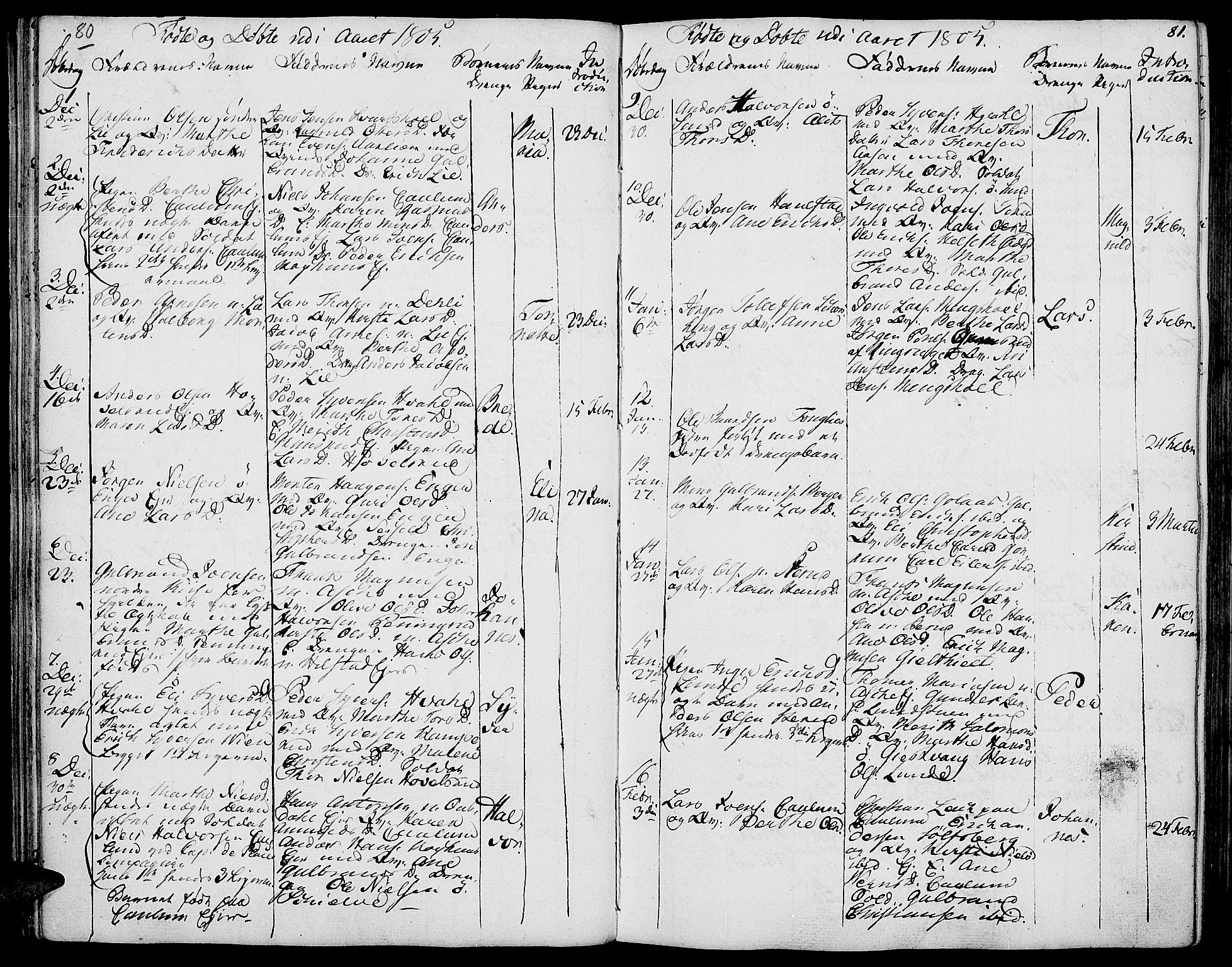 Nes prestekontor, Hedmark, AV/SAH-PREST-020/K/Ka/L0001: Parish register (official) no. 1, 1802-1814, p. 80-81