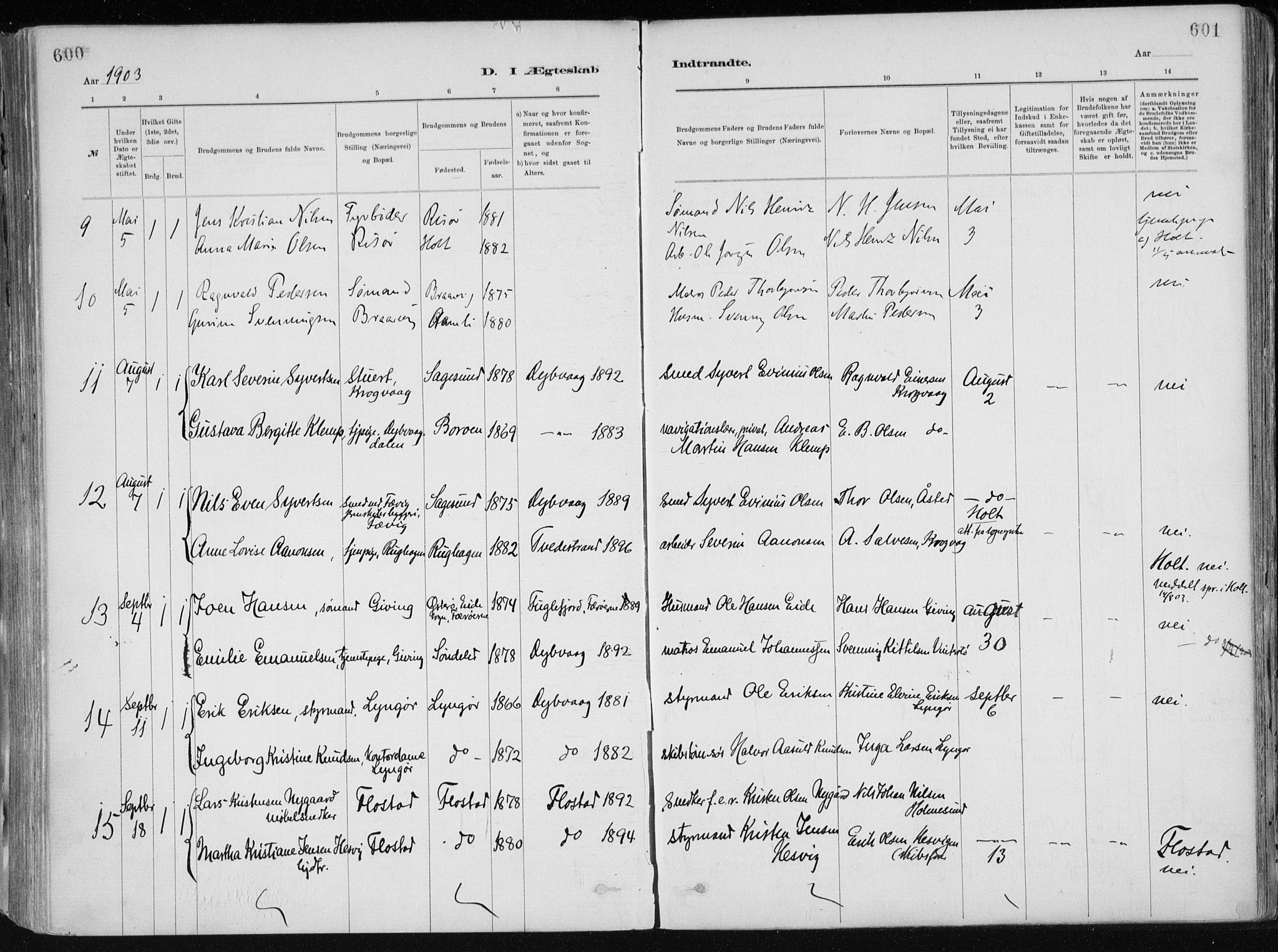 Dypvåg sokneprestkontor, SAK/1111-0007/F/Fa/Faa/L0008: Parish register (official) no. A 8, 1885-1906, p. 600-601