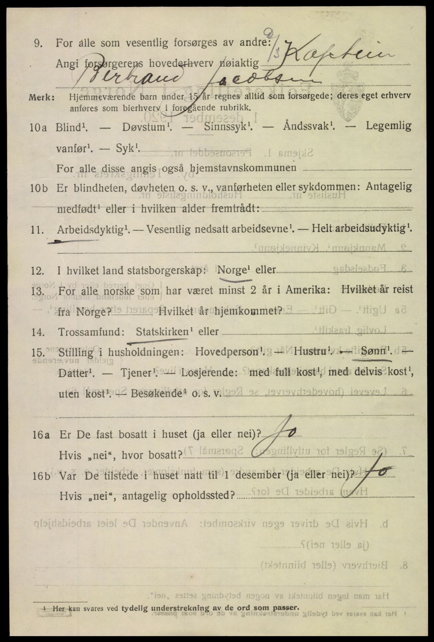 SAK, 1920 census for Arendal, 1920, p. 13539