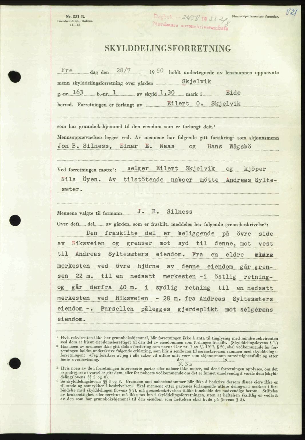 Nordmøre sorenskriveri, AV/SAT-A-4132/1/2/2Ca: Mortgage book no. A115, 1950-1950, Diary no: : 2458/1950