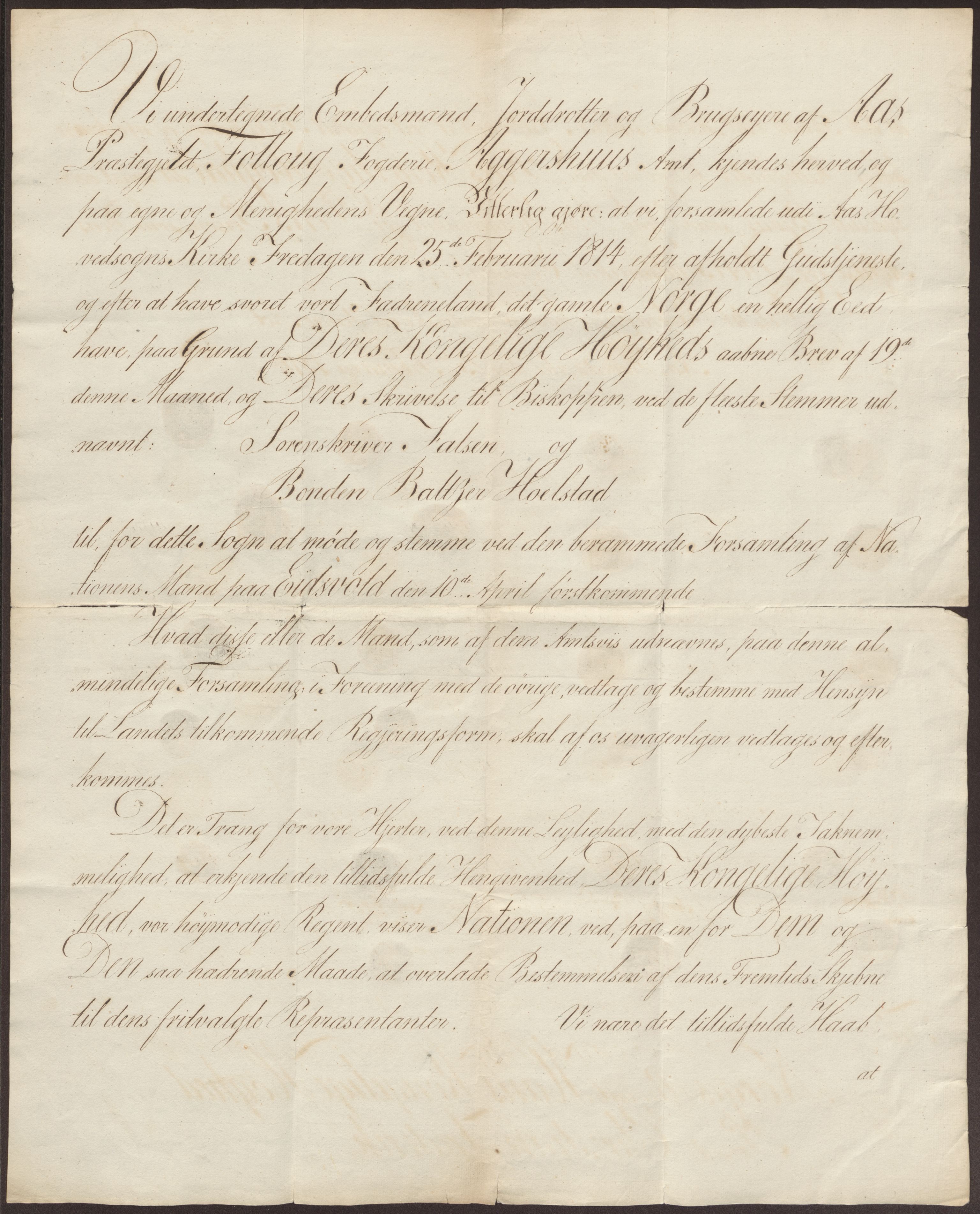 Statsrådssekretariatet, RA/S-1001/D/Db/L0007: Fullmakter for Eidsvollsrepresentantene i 1814. , 1814, p. 212