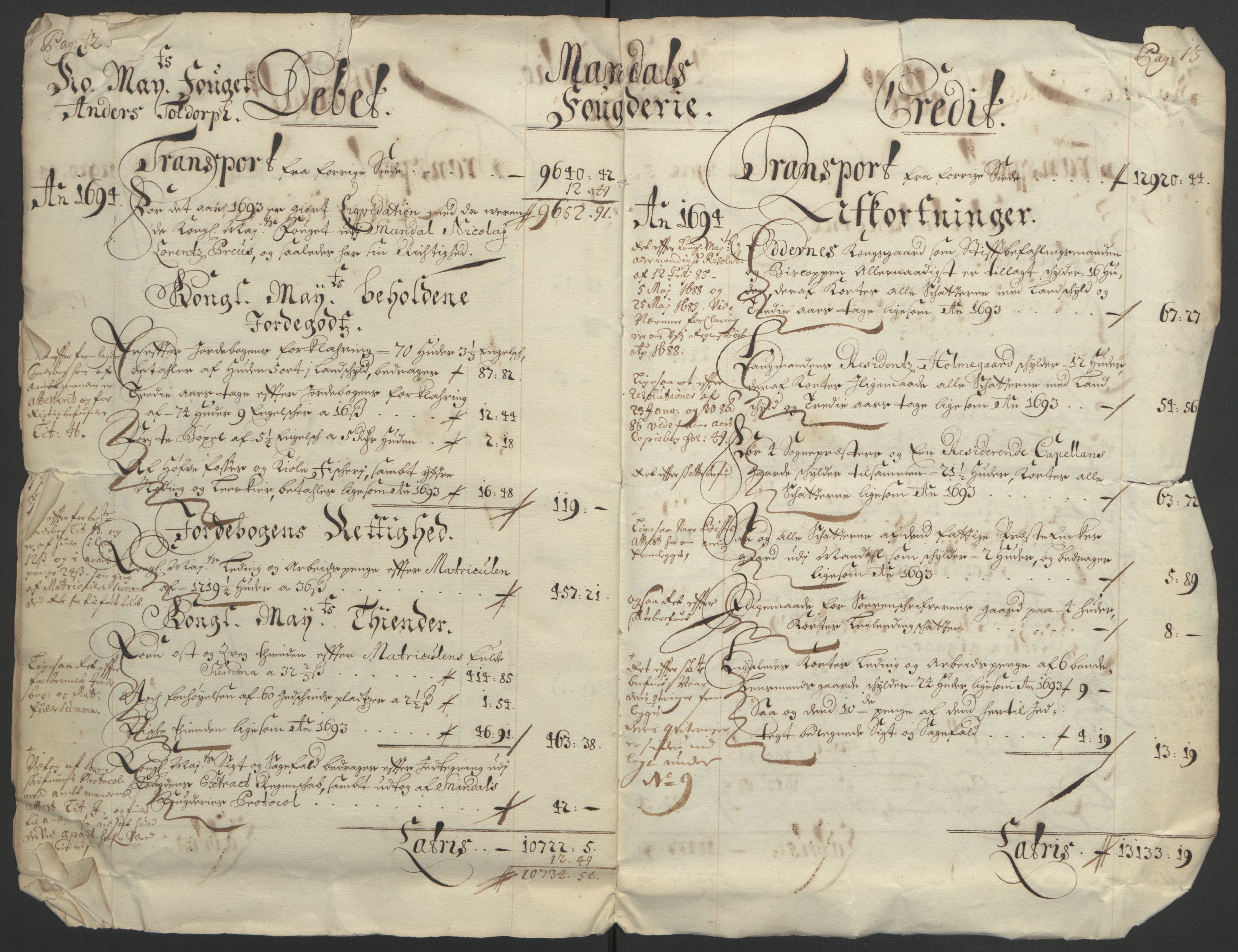 Rentekammeret inntil 1814, Reviderte regnskaper, Fogderegnskap, AV/RA-EA-4092/R43/L2545: Fogderegnskap Lista og Mandal, 1694-1695, p. 10