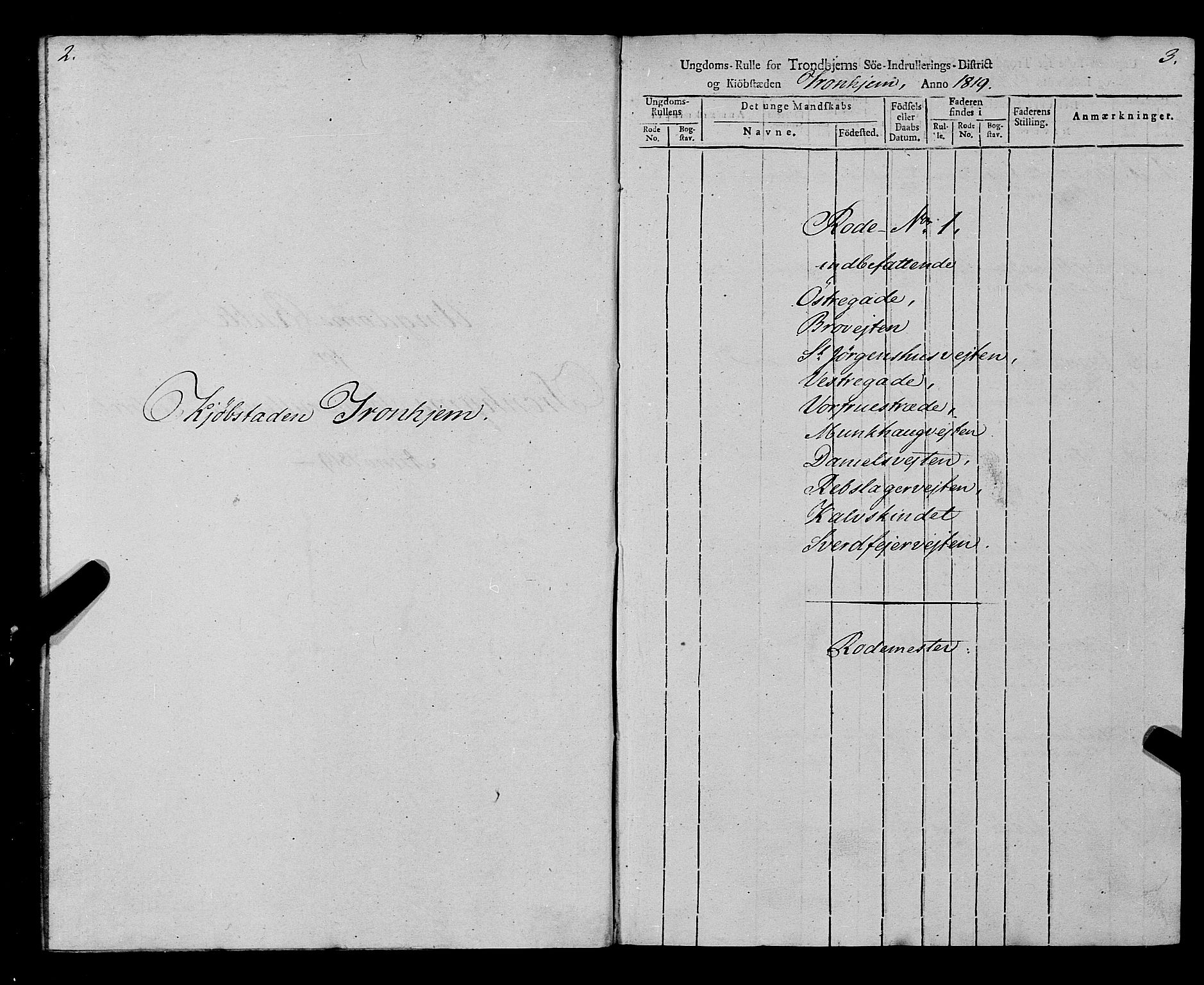 Sjøinnrulleringen - Trondhjemske distrikt, AV/SAT-A-5121/01/L0014: Ruller over Trondhjem distrikt, 1819